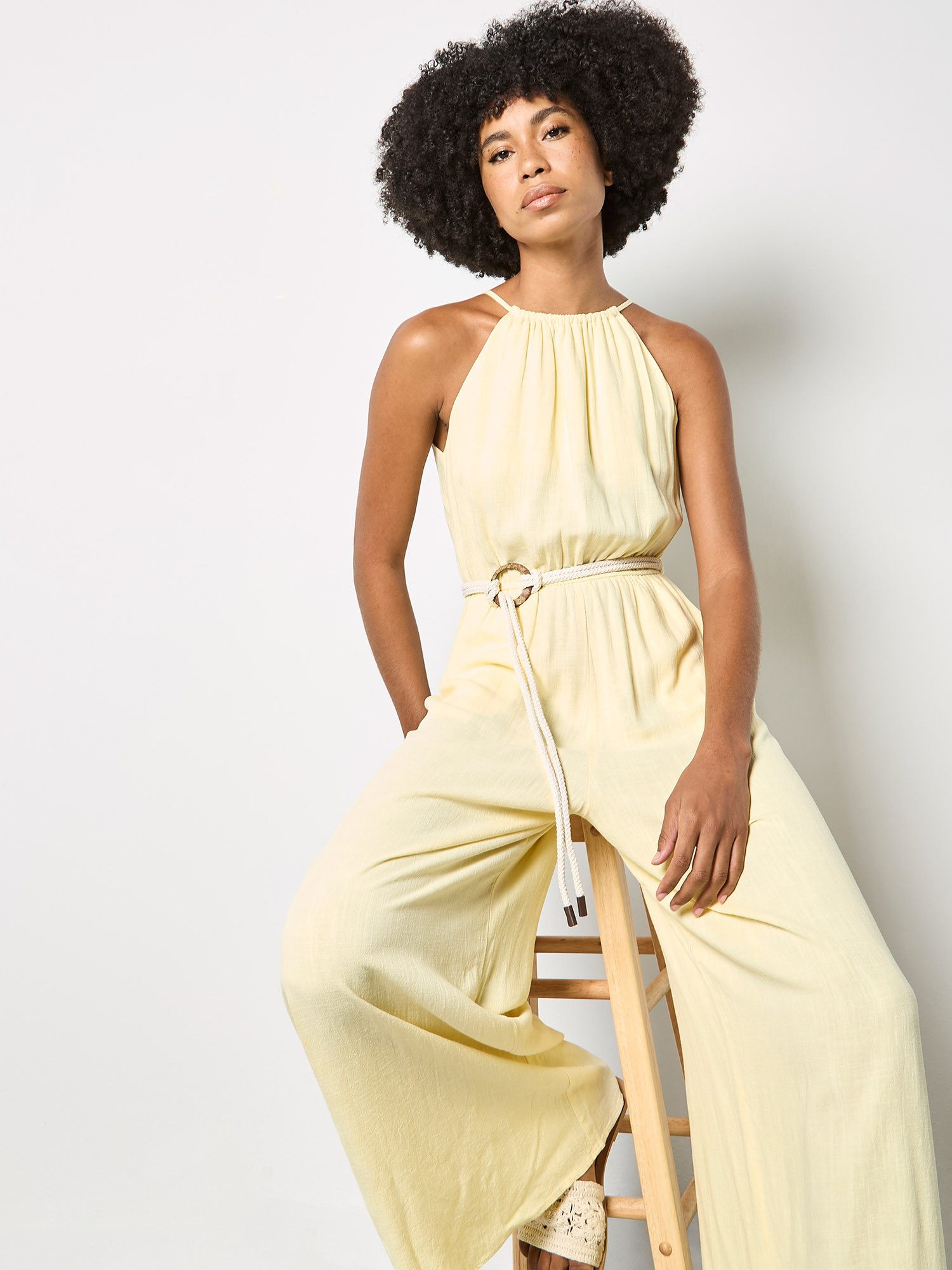 Apricot Jumpsuit Jumpsuit aus Baumwollmischung mit weitem Bein Einfarbig