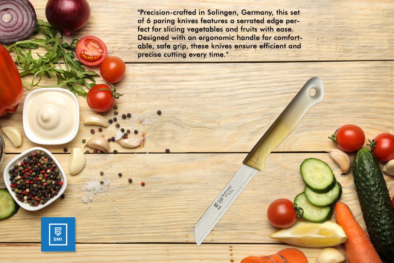 SMI Schälmesser SMI Solingen Schälmesser 24-tlg Sparschäler Gemüsemesser Obstmesser, Wellenschliff - Rechts- und Linkshänder nach klingen wechseln – Bild 4 von 5