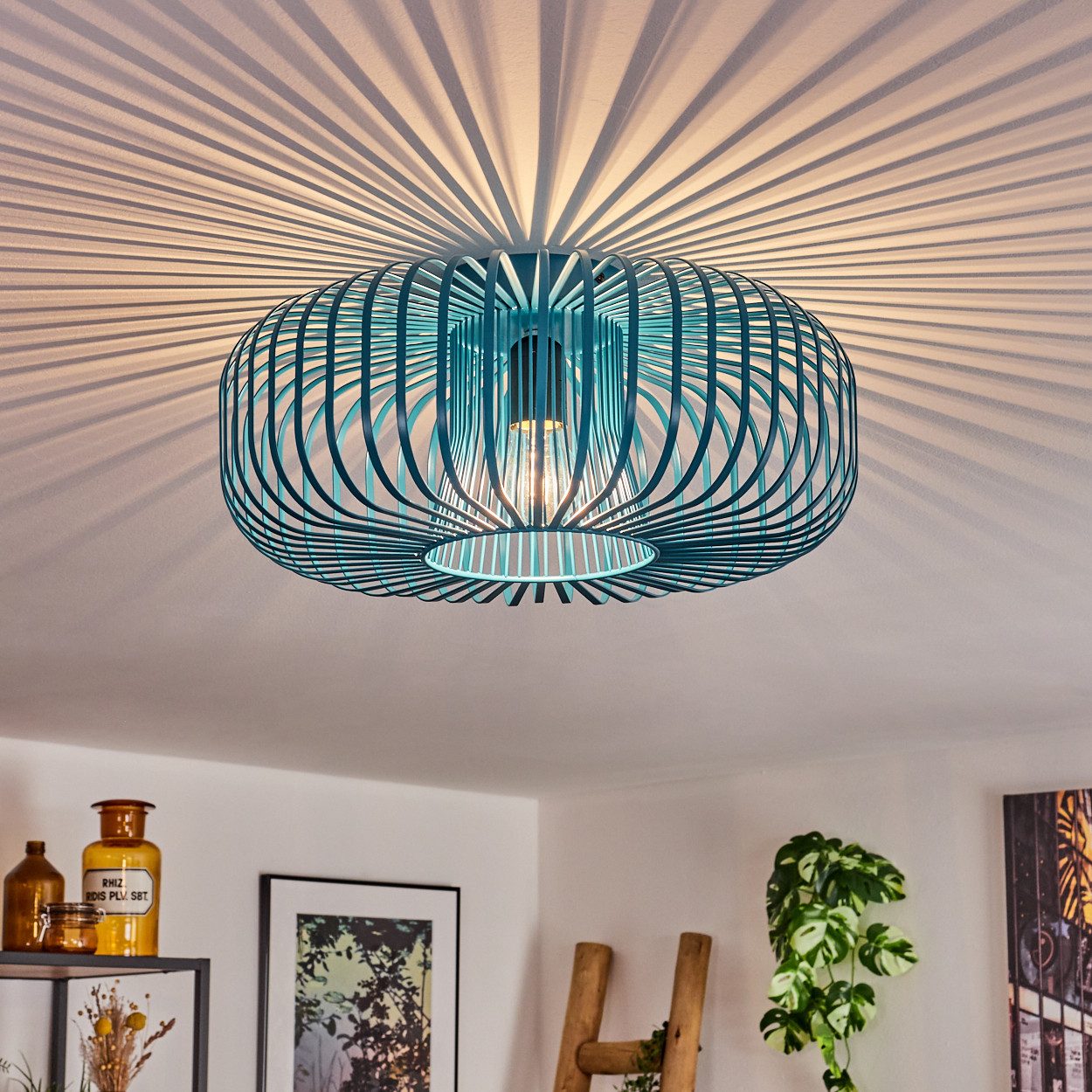 hofstein Deckenleuchte moderne Deckenlampe aus Metall in Petrol, ohne Leuchtmittel, Lichteffekt an der Decke, Ø 40,5 cm, 1 x E27, ohne Leuchtmittel
