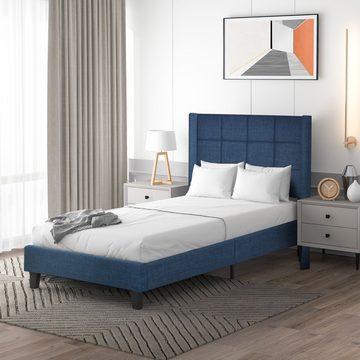 Fangqi Polsterbett Einzelbett mit Lattenro, seinem gepolstertes Kopfteil, 90x200cm, Grau / Blau
