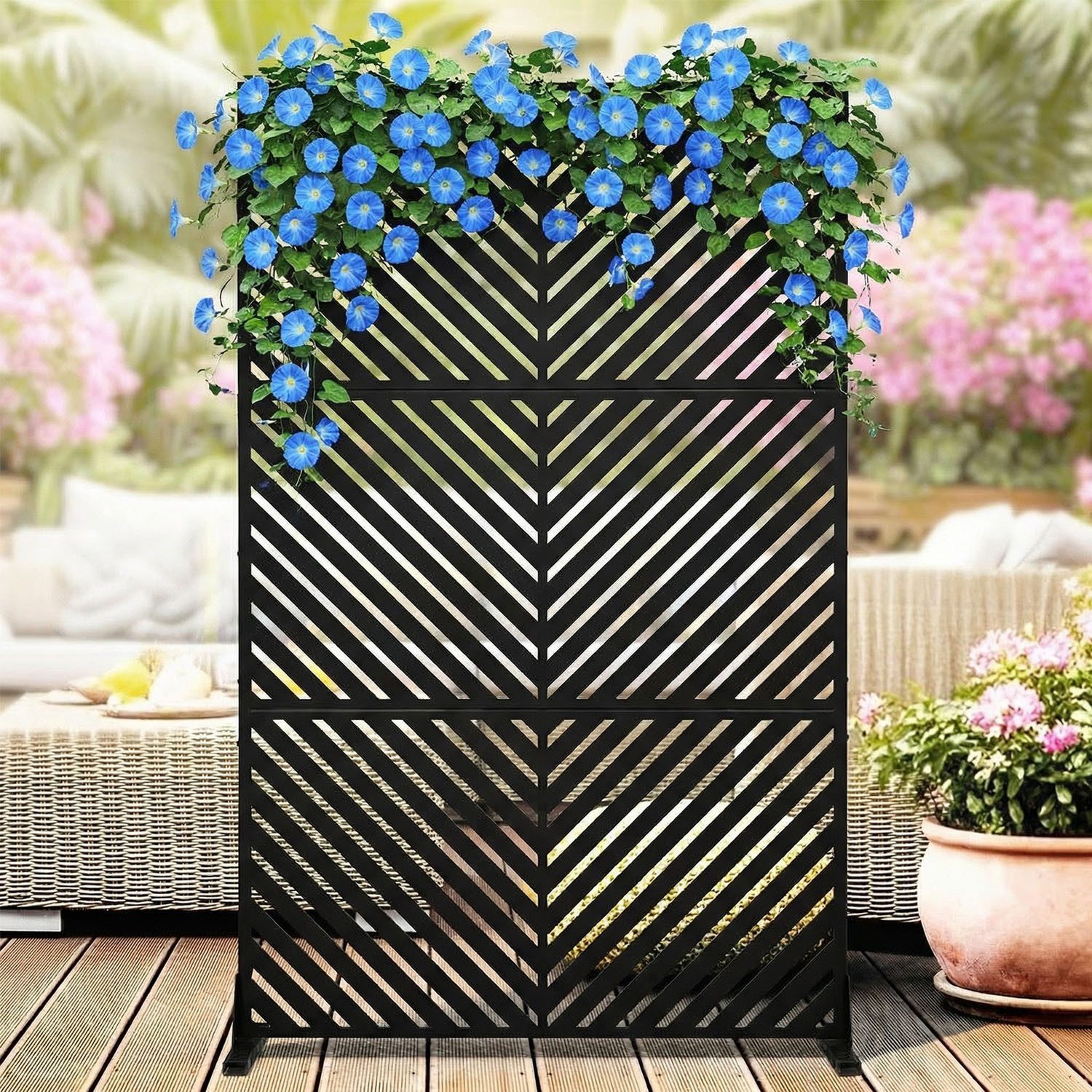 GarveeMore Paravent Datenschutz-Bildschirm, wetterfeste freistehende Platte mit Ständer, 198x122CM strapazierfähiger Stahl für Terrasse,Garten,Balkon,Hinterhof