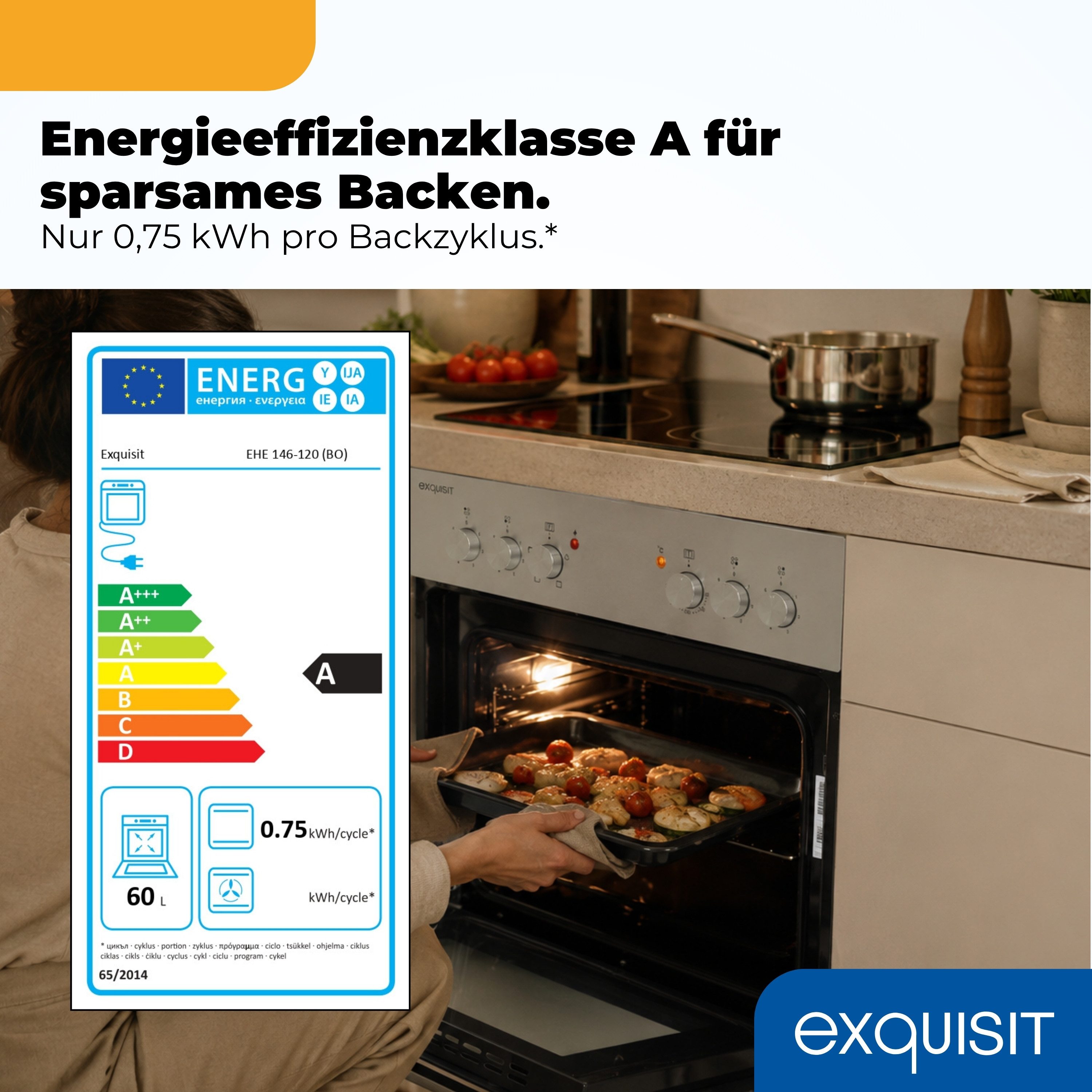 exquisit Backofen-Set EHE146-120 Set inox, Ober&Unterhitze mit 4-Zonen-Glaskeramikkochfeld – einfach & sicher!