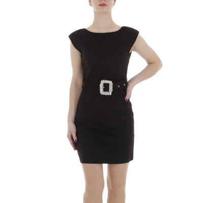Ital-Design Minikleid Damen Elegant (86099034) Strass Stretch Samtoptik Minikleid in Schwarz
