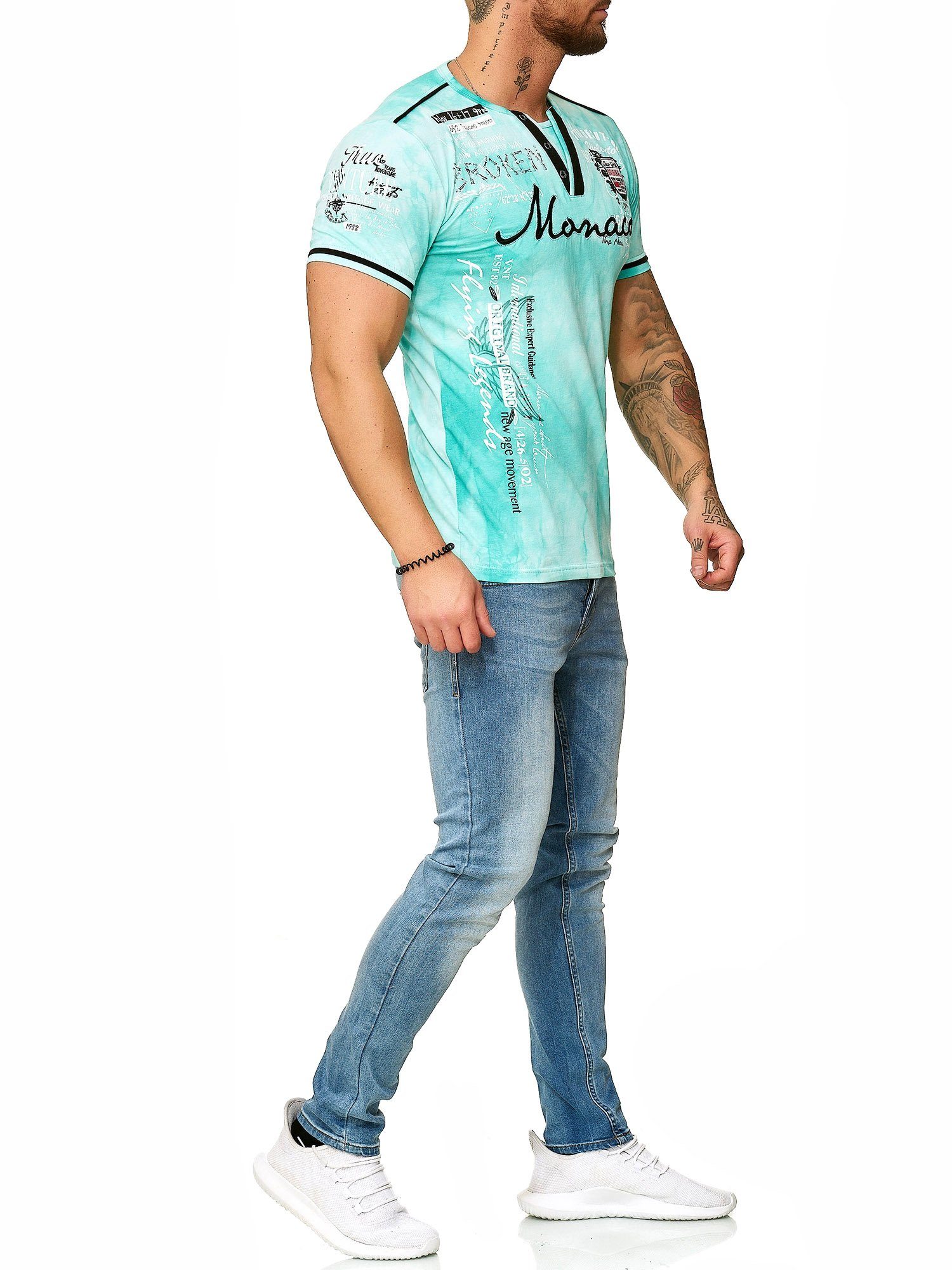 OneRedox T-Shirt 3396C Polo Kurzarmshirt Casual (Shirt Freizeit Türkis Fitness 1-tlg) Tee