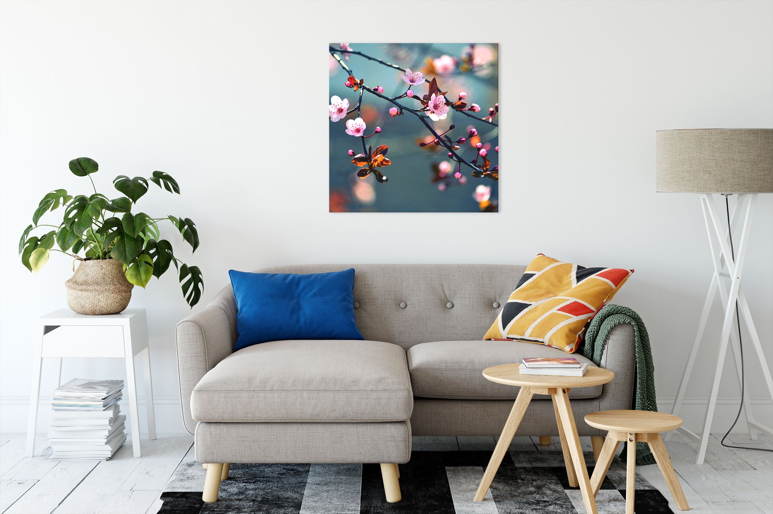 inkl. Blüten, (1 Leinwandbild Blüten Sakura Pixxprint bespannt, Sakura Leinwandbild Exotische Exotische Zackenaufhänger fertig St),