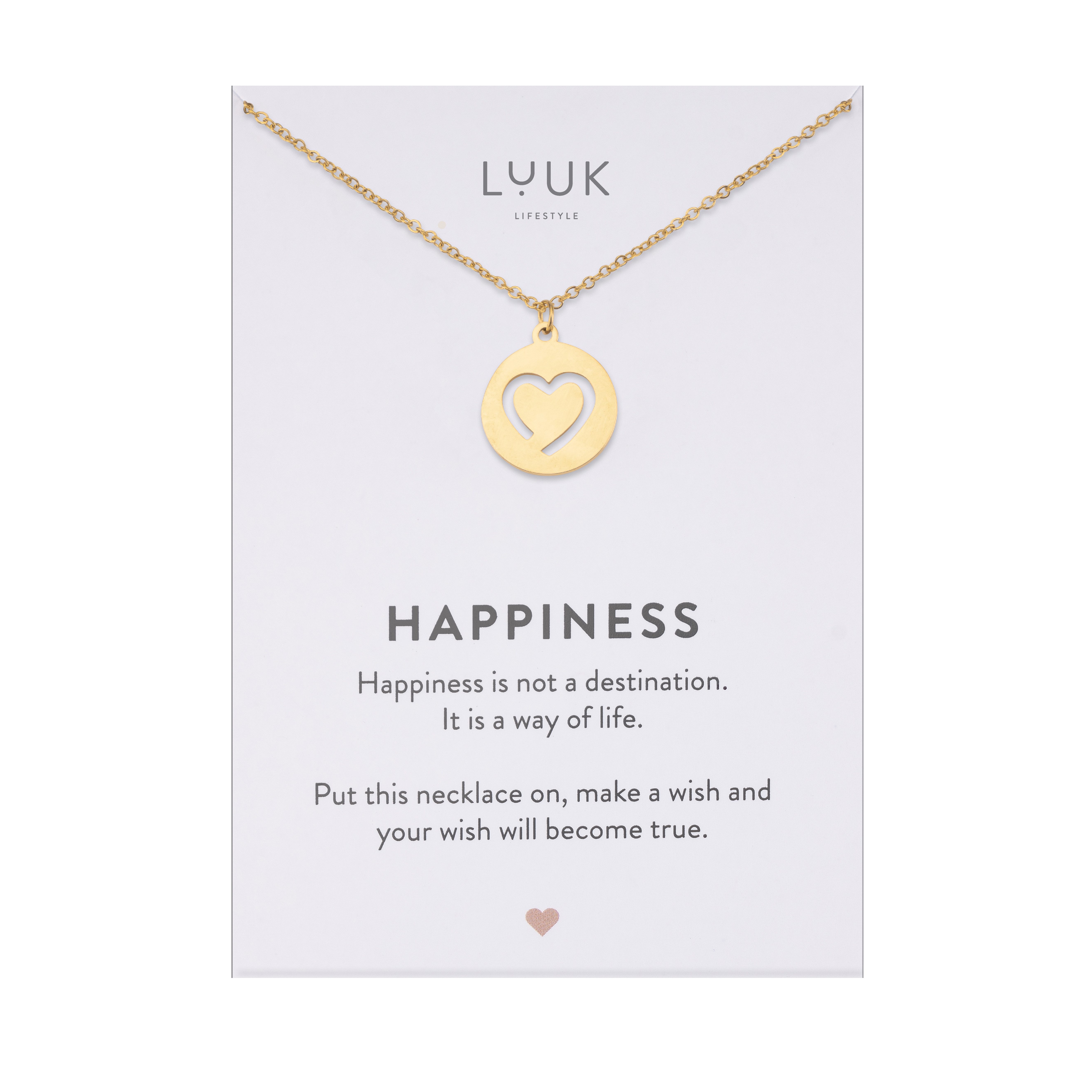 LUUK LIFESTYLE Kette mit Anhänger Ovales Herz, mit HAPPINESS Spruchkarte, feminin und elegant