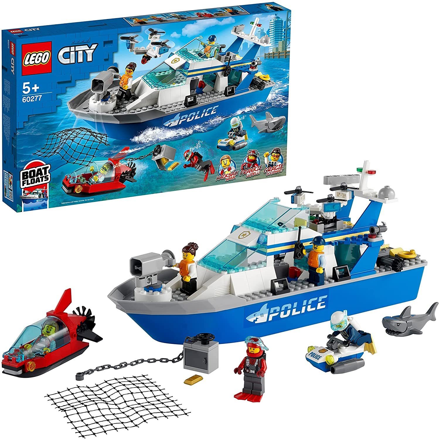 City 60277 Polizeiboot Bausatz für Kinder, geeignet ab 5 Jahren, Spielbausteine