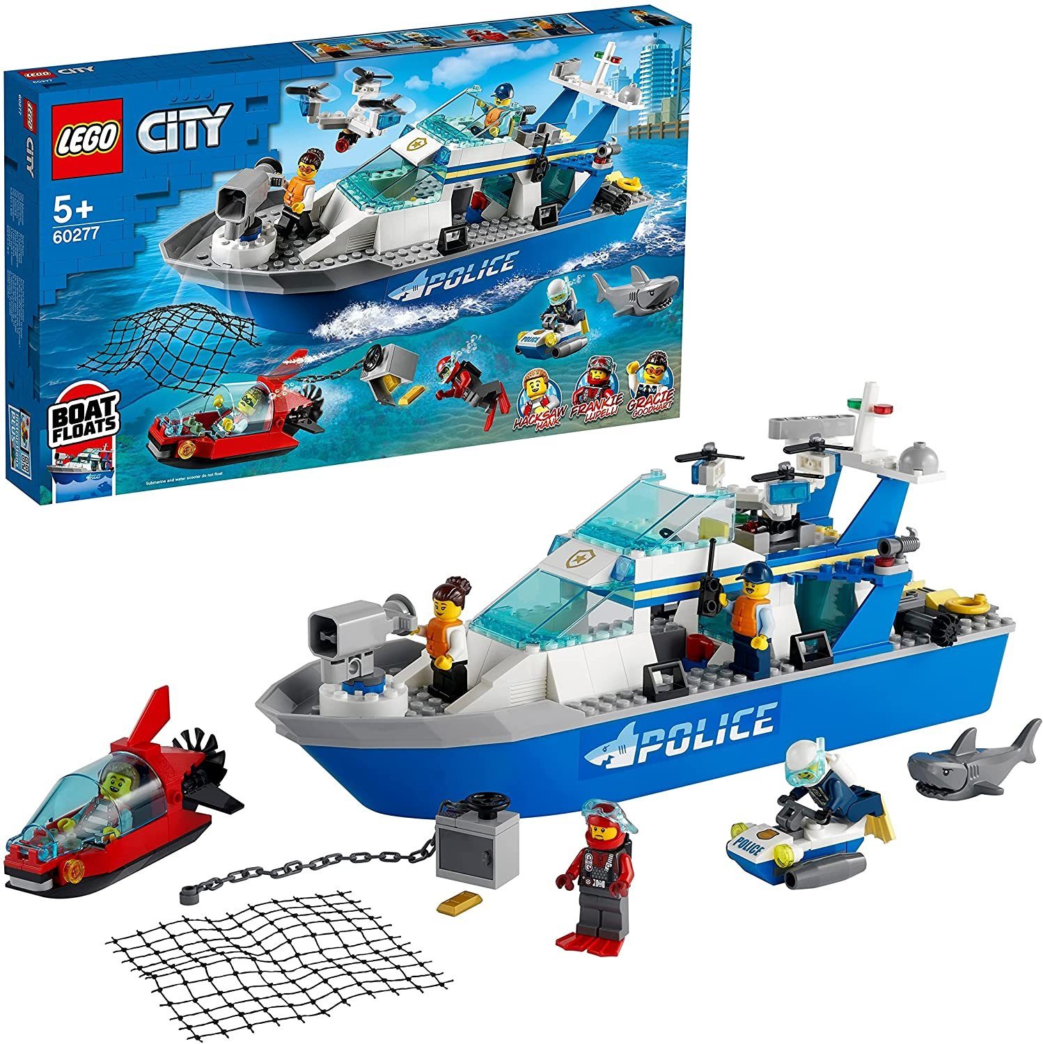 LEGO® Spielbausteine City 60277 Polizeiboot Bausatz für Kinder, geeignet ab  5 Jahren, Thema: Schiffe, Polizei und Fahrzeuge, (276 St)