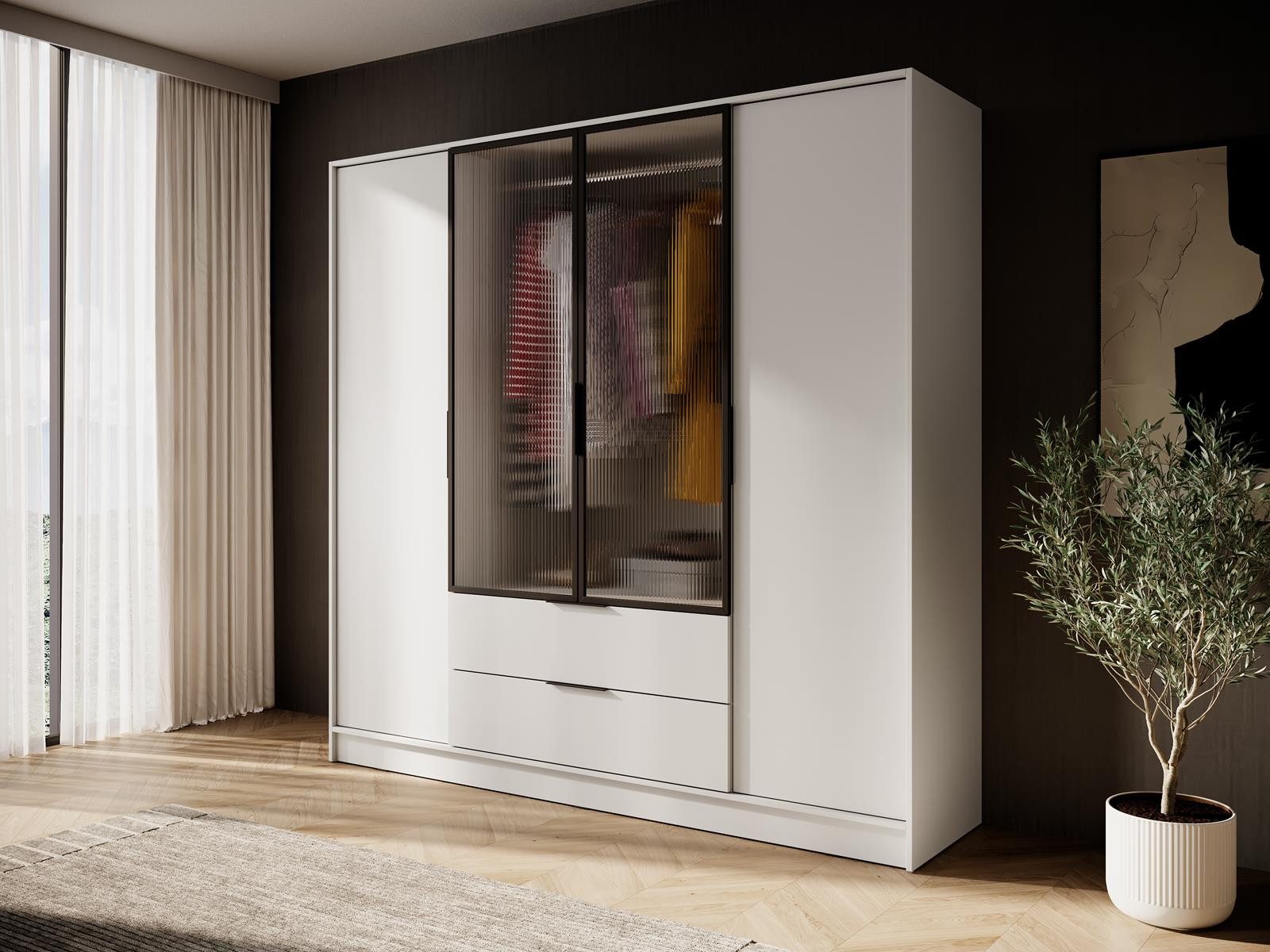 Compleo Drehtürenschrank mit geriffelten Glastüren, Designer günstig online kaufen