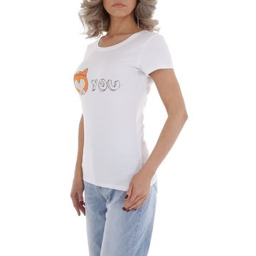 Ital-Design T-Shirt Damen Freizeit Print Stretch T-Shirt in Weiß