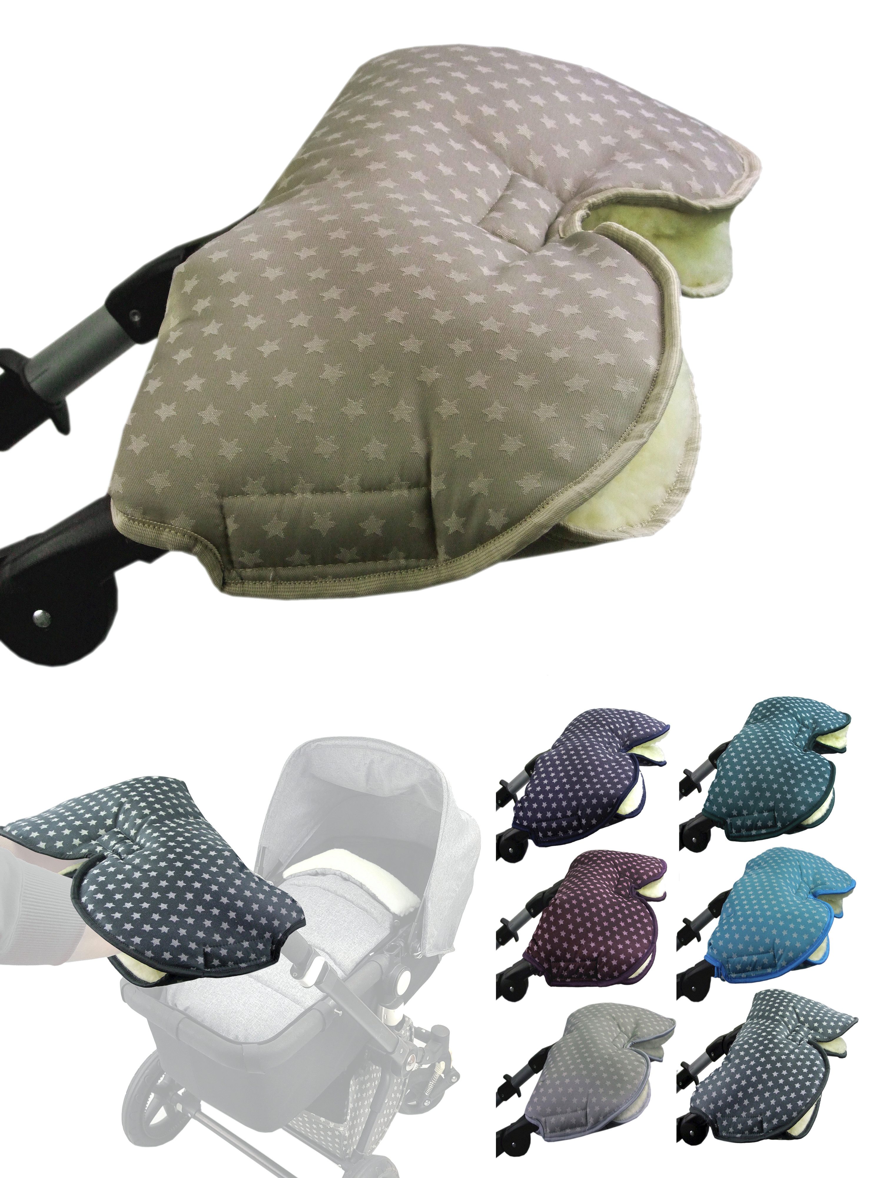 BambiniWelt by Rafael K. Грелки для рук на коляску Handschuhe Muff Грелка для рук Handmuff für Kinderwagen STERNE Wolle, Universalgröße