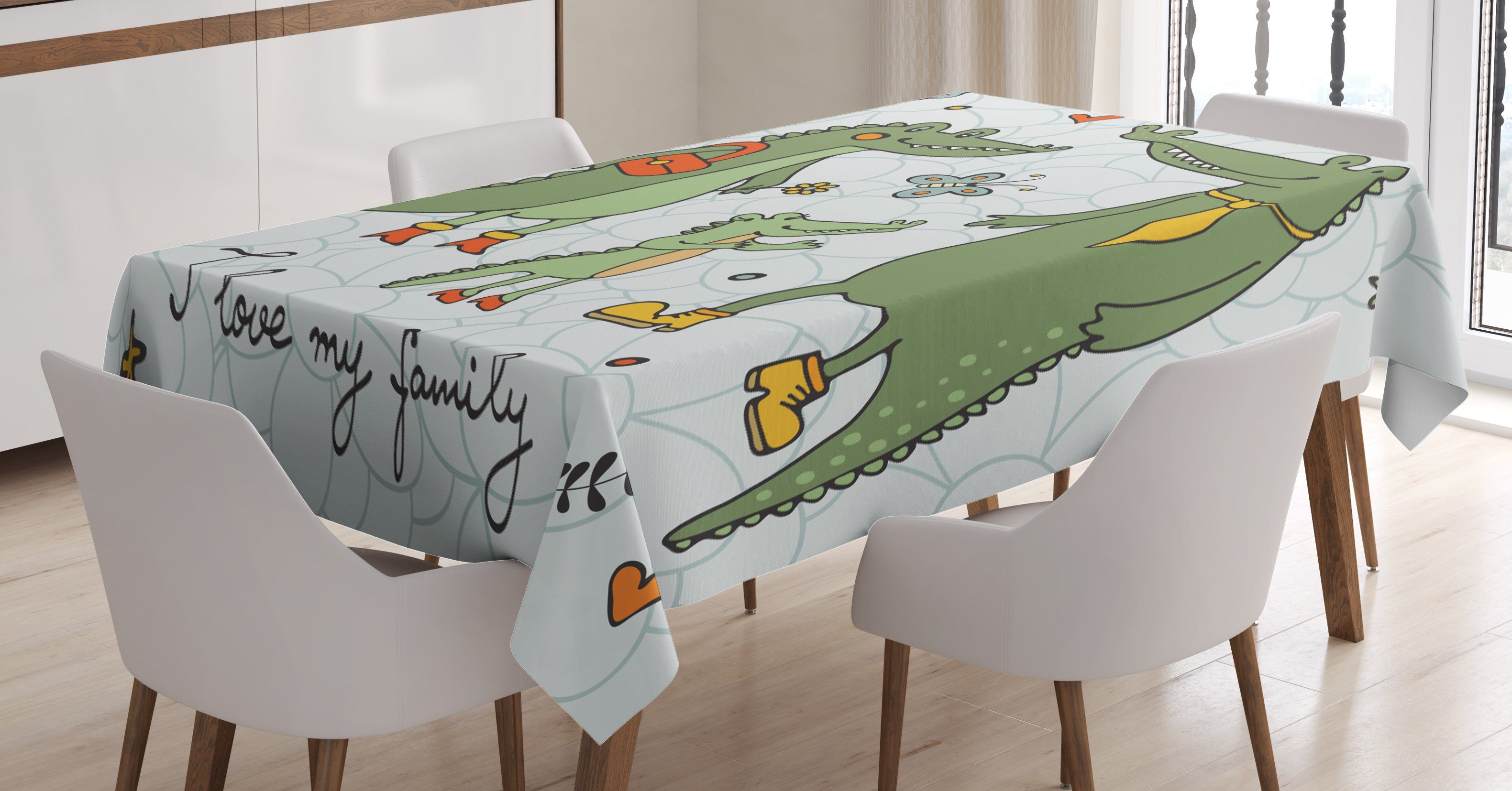 Abakuhaus Tischdecke Farbfest Waschbar Für den Außen Bereich geeignet Klare Farben, Spaß Alligator Familie Cartoon