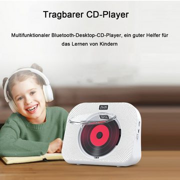 DOPWii Tragbarer Bluetooth-CD-Player mit Bluetooth 5.1, CD-Musik-Player CD-Player (mit Timer, integrierte HiFi-Lautsprecher, UKW-Radio für Zuhause)