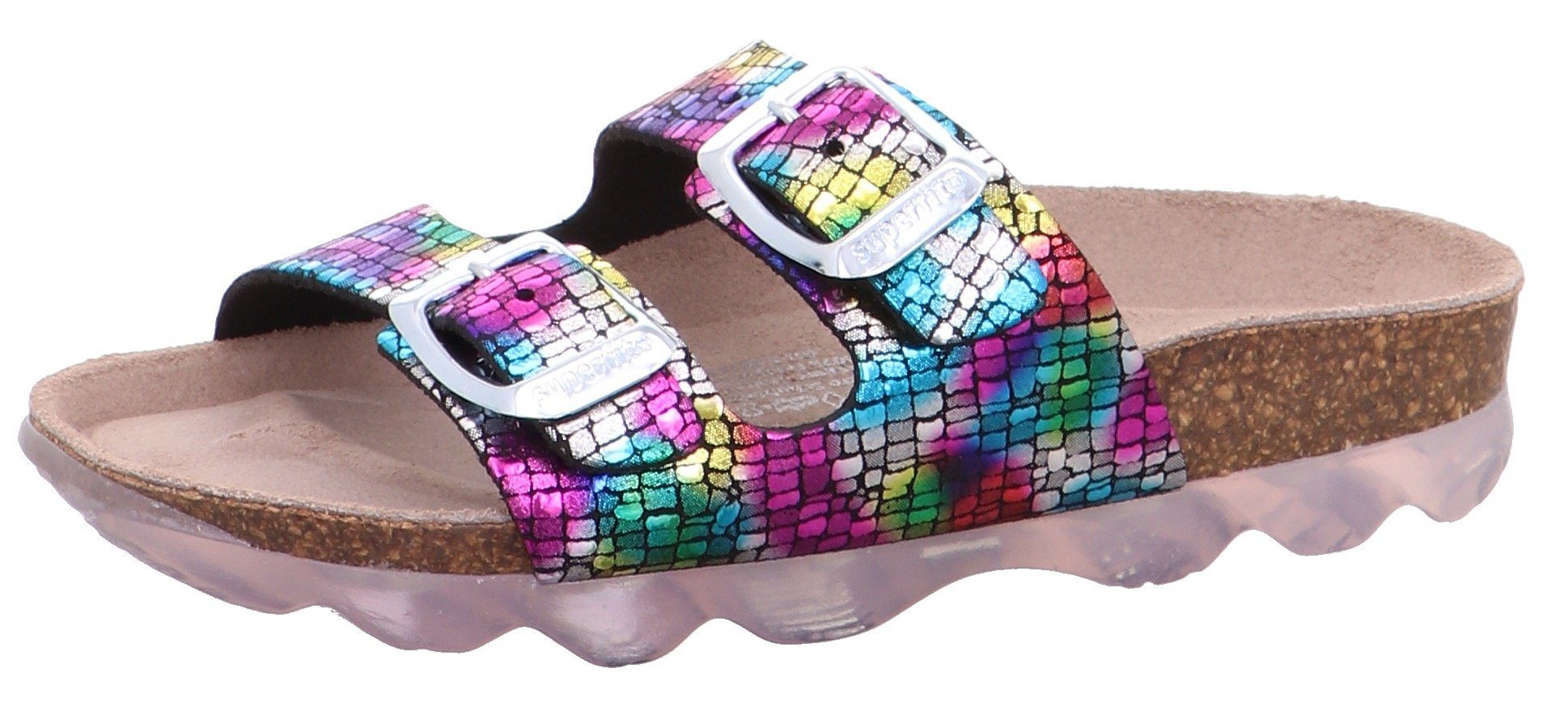 Schuhe Sandalen Superfit JELLIES mit WMS Schuhweiten-Mess-System Pantolette im glitzernden Regenbogen-Look