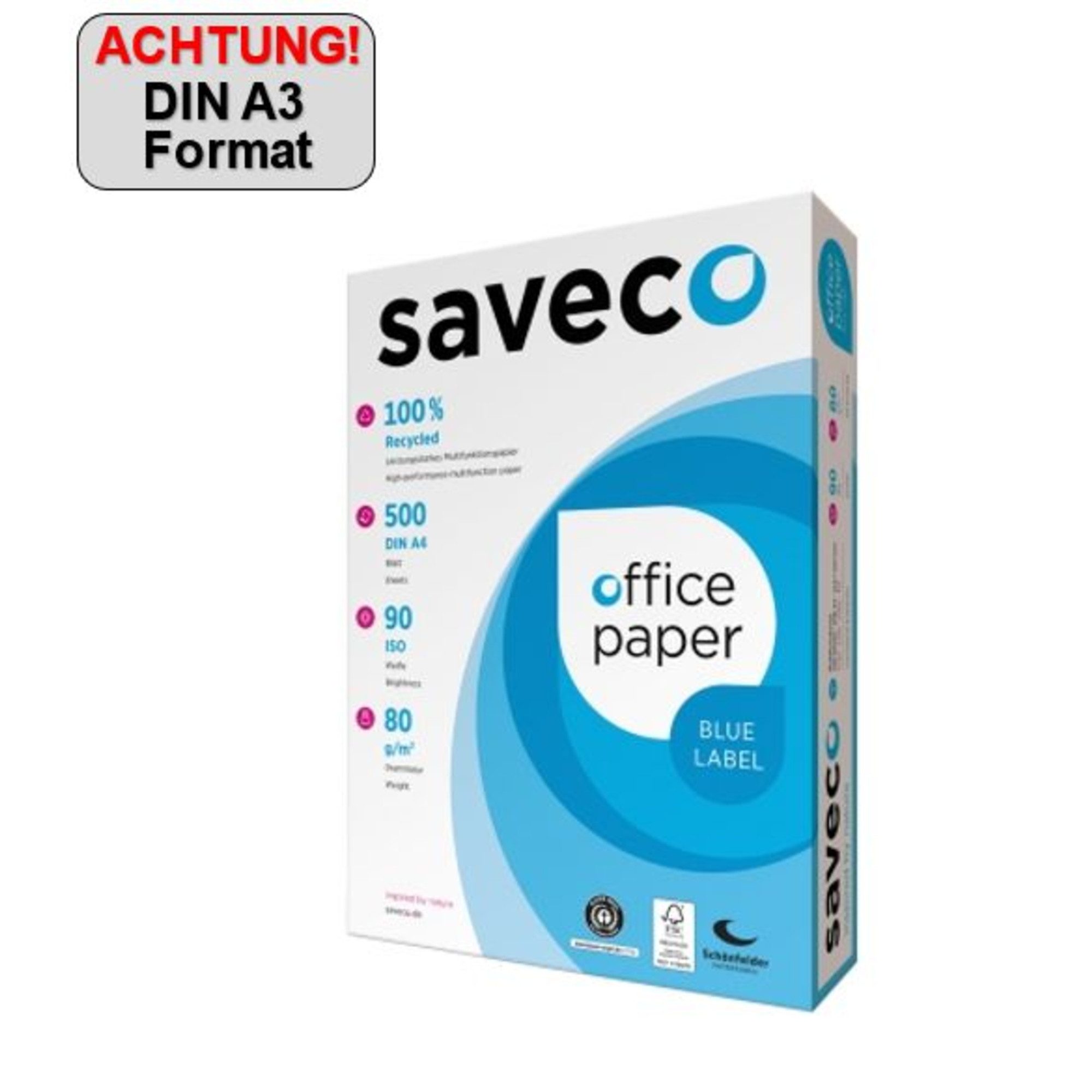 Kopierpapier Saveco Kopierpapier Blue Label 100000010 A3 80g ISO 90 500 Blatt