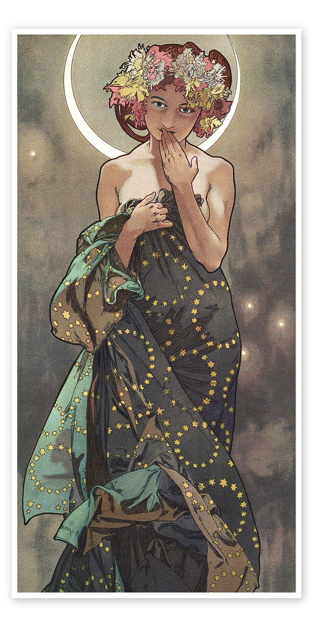 Posterlounge Poster Alfons Mucha, Der Mond und die Sterne - Der Mond, Schlafzimmer Vintage Malerei