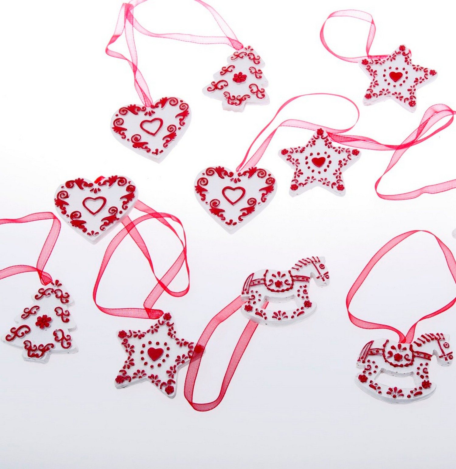 Deko AS Dekoobjekt Weihnachtliches Hängerset - rot / weiß - 12 Stück - 83028