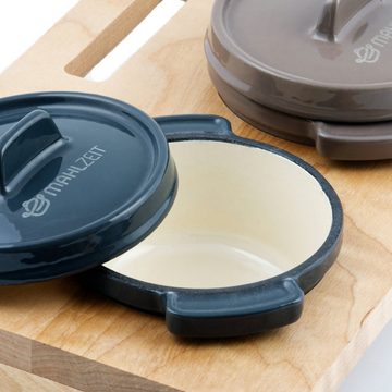 Mahlzeit Serviertopf Mini Cocotte Set mit Holzständer, 3 x 250 ml, Gusseisen emailliert, Gusseisen