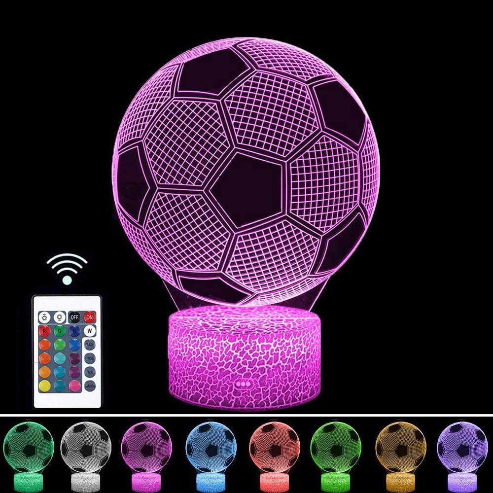 WJHYB LED Dekolicht »Fußball 3D-Illusion lampe,Tisch Schreibtischlampe 16  Farbe wechselnden«, Acryl LED Kunst Skulptur Lichter mit Fernbedienung