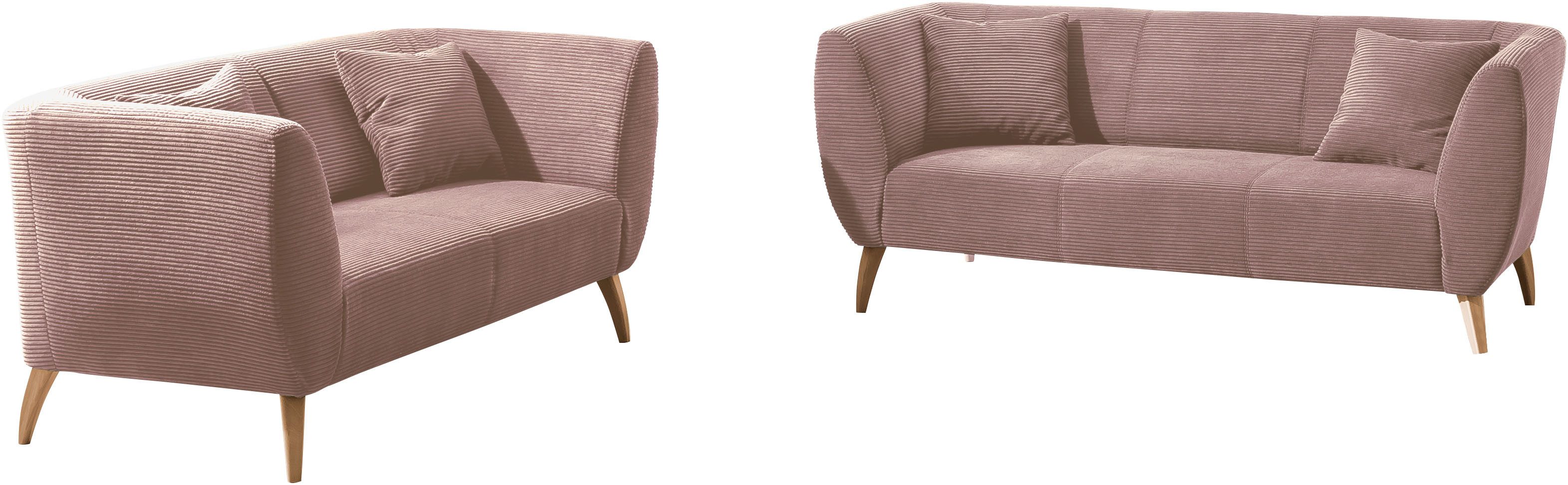 Home affaire Polstergarnitur Lazio modern und bequem, schmale Armlehnen, tolle Detailverarbeitung, (Set, 2-tlg., 3-Sitzer und 2-Sitzer), zwei verschiedene Fußfarben wählbar