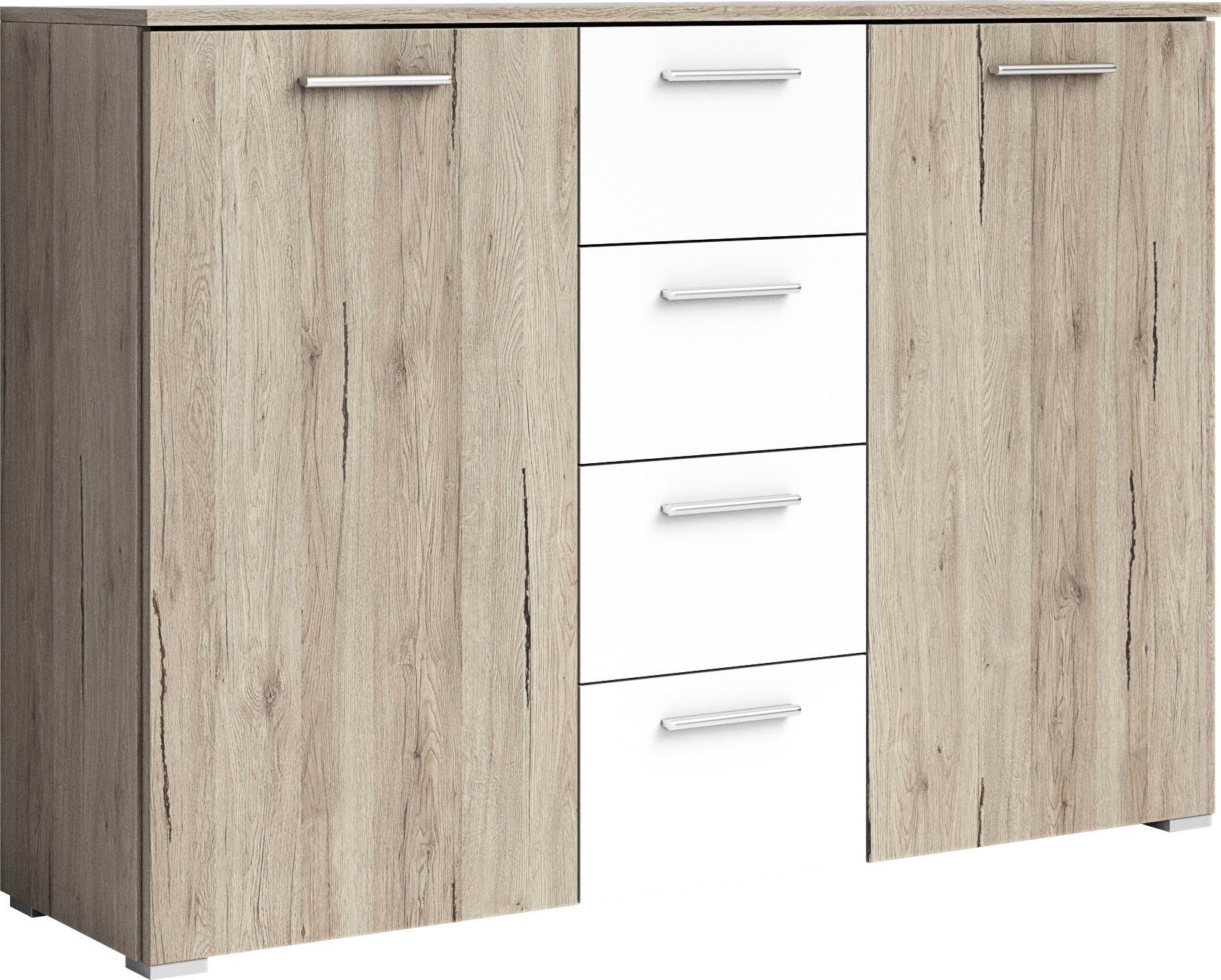 Home affaire Kombikommode Beta Breite 132 cm, zeitlose Schubladenkommode, Anrichte, Sideboard, viel Stauraum, 2-türig 4 Schubladen, 132x38x93cm