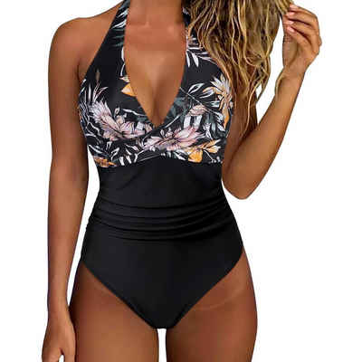 B.X Badeanzug Badeanzug für Damen Bauchkontrolle Badekleid V-Ausschnitt einteilig Damen Badeanzug einteilig Monokini Neckholder hoher Schnitt überkreuzt