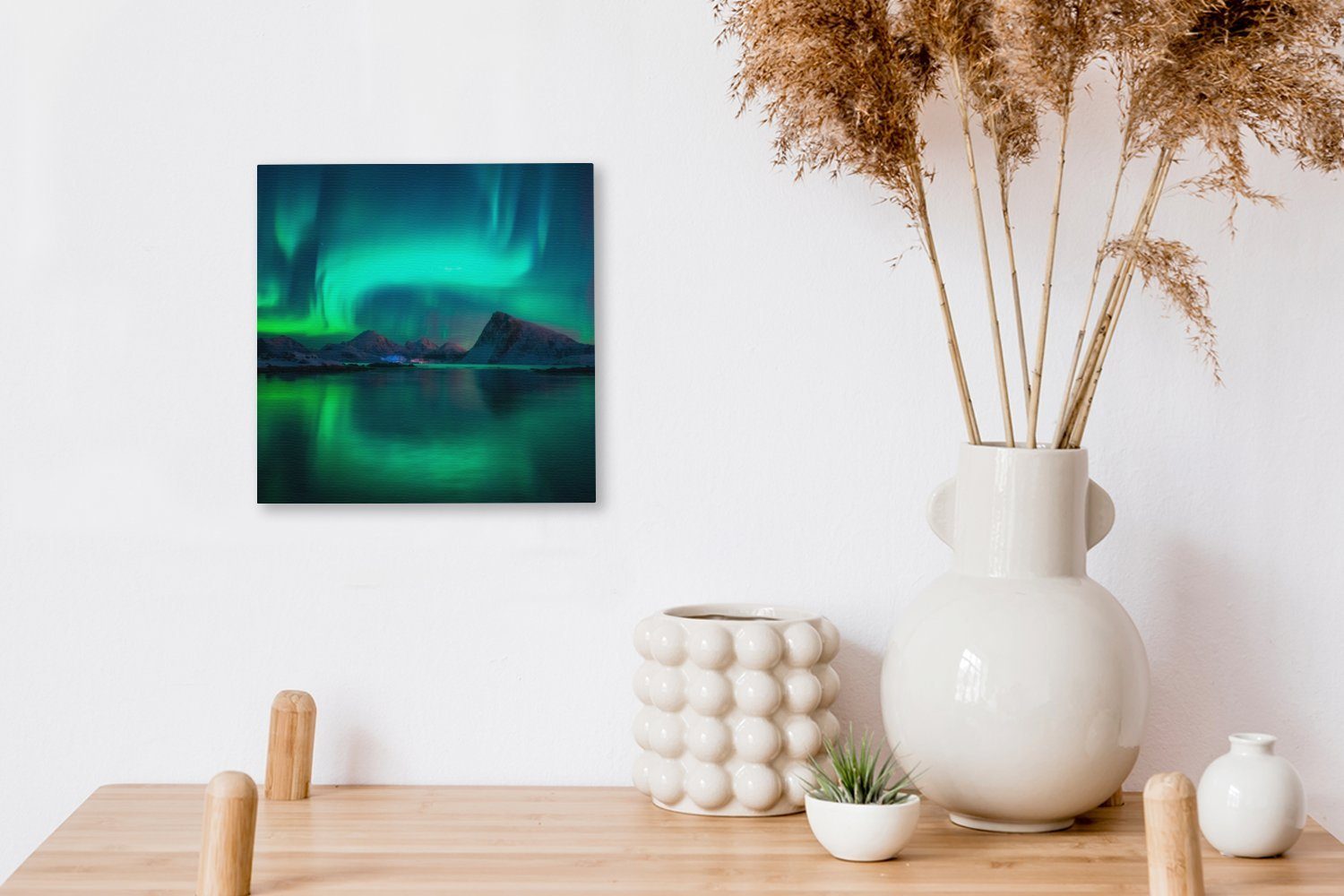 Nordlichter (1 St), Wohnzimmer für Leinwand Schlafzimmer - Berge OneMillionCanvasses® Leinwandbild Bilder - Norwegen, bunt