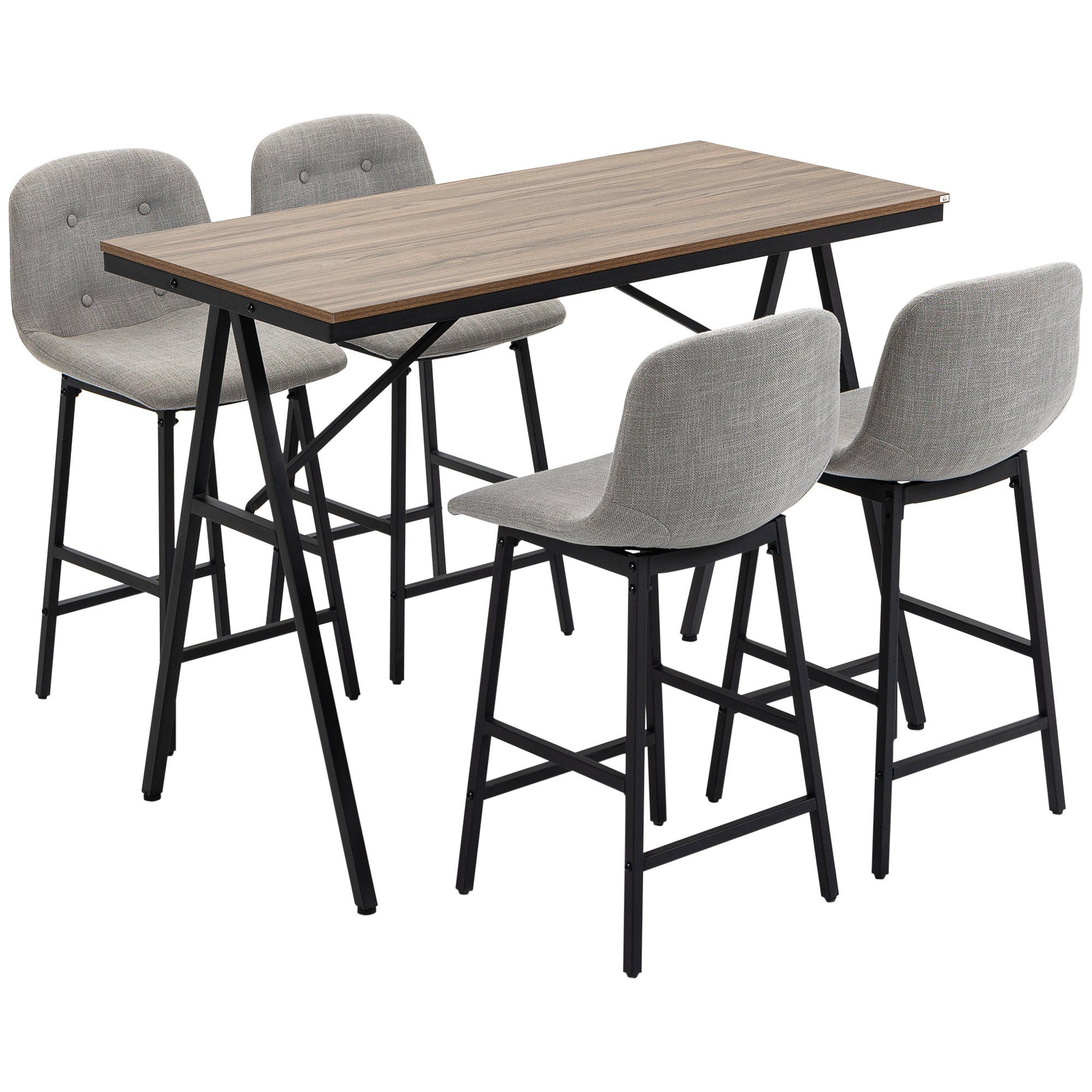 HOMCOM Bargruppe Bartisch mit Barhockern im Industrie-Design, Knopfheftung, (Set, 5-tlg., 1 x Tisch; 4 x Hocker), Tisch mit 4 Stühlen