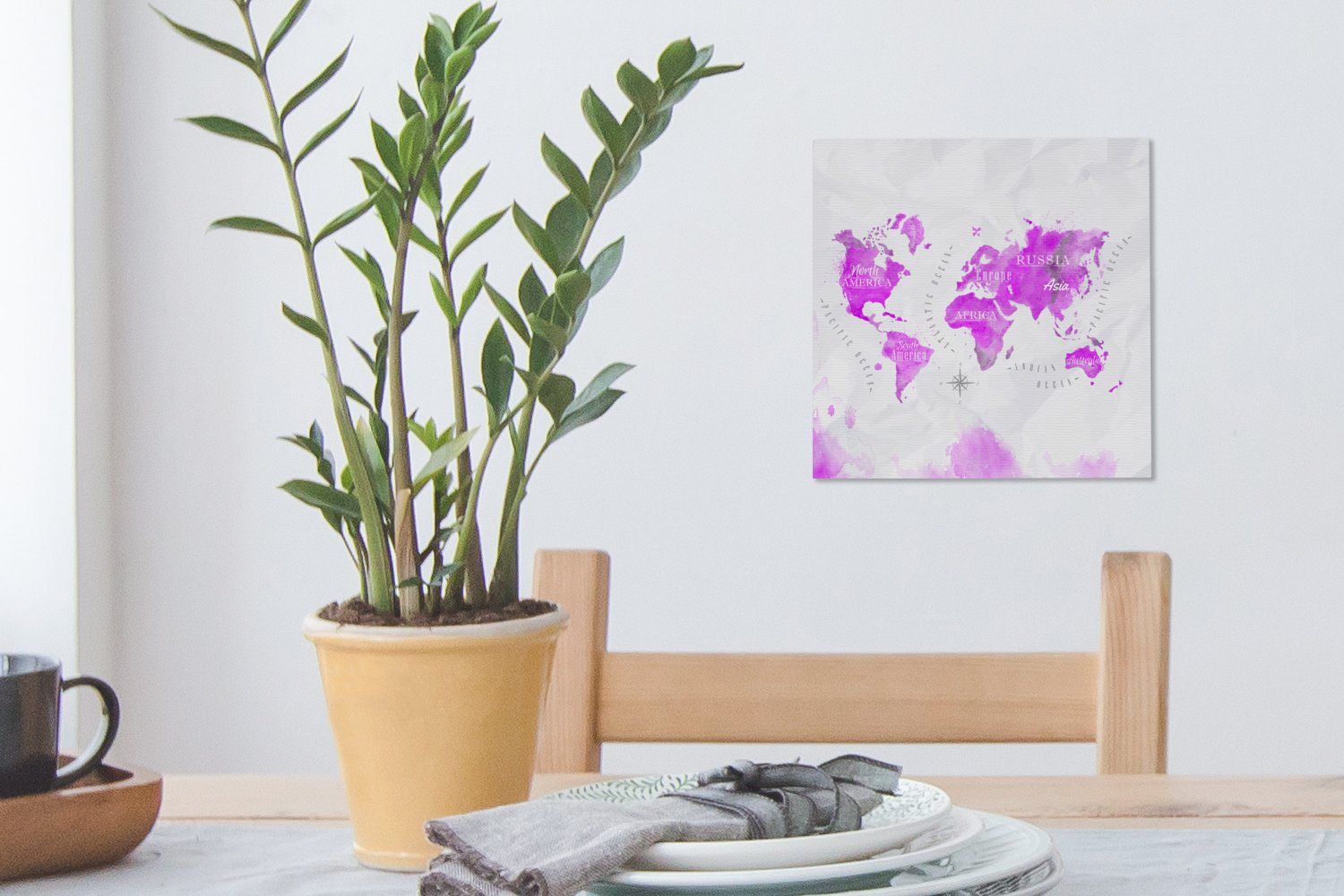 Leinwandbild Abstrakt, Wohnzimmer (1 St), Rosa Bilder OneMillionCanvasses® - - Weltkarte Schlafzimmer für Leinwand