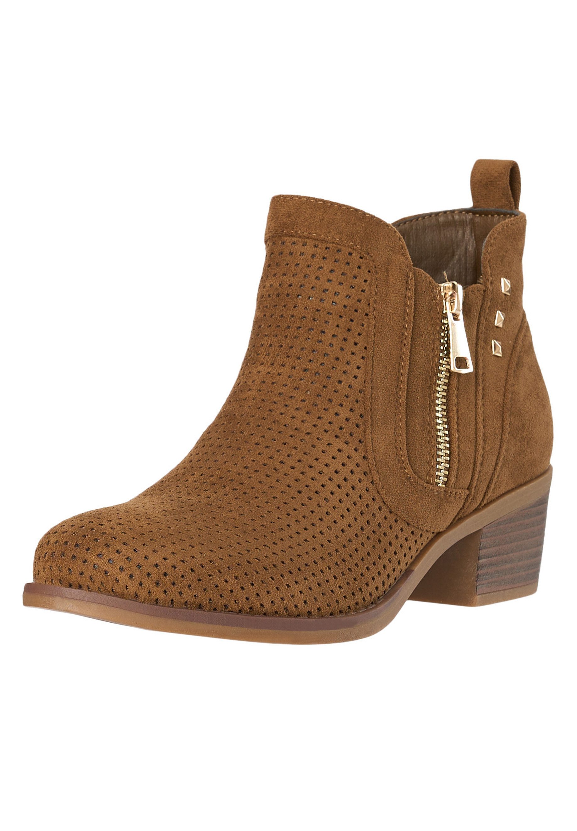 Salinyang Damen Chelsea Boots mit Lochstruktur, Zipper & Blockabsatz Stiefelette