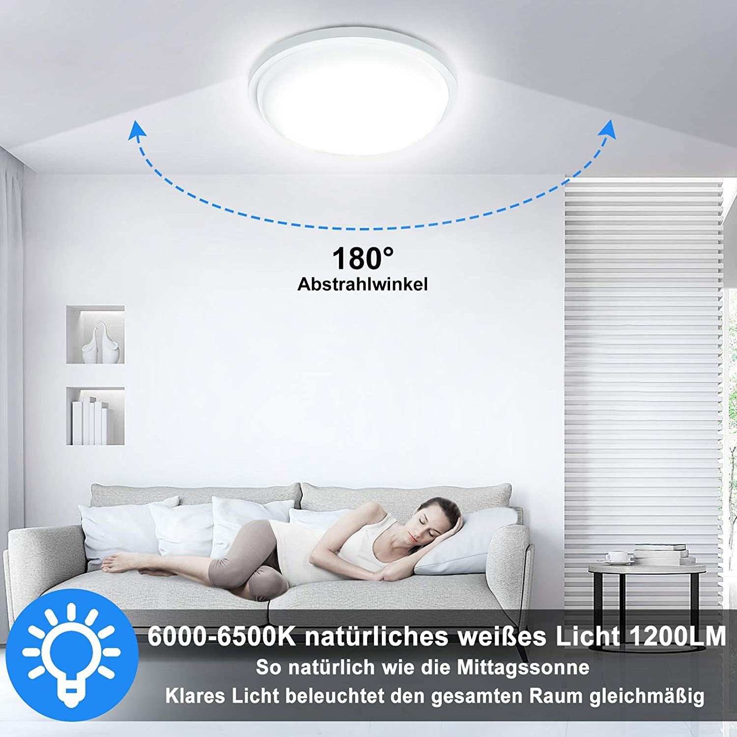 UISEBRT LED Deckenleuchte 15W Rund Moderne IP44 Kaltweiß Deckenlampe, Wasserdicht