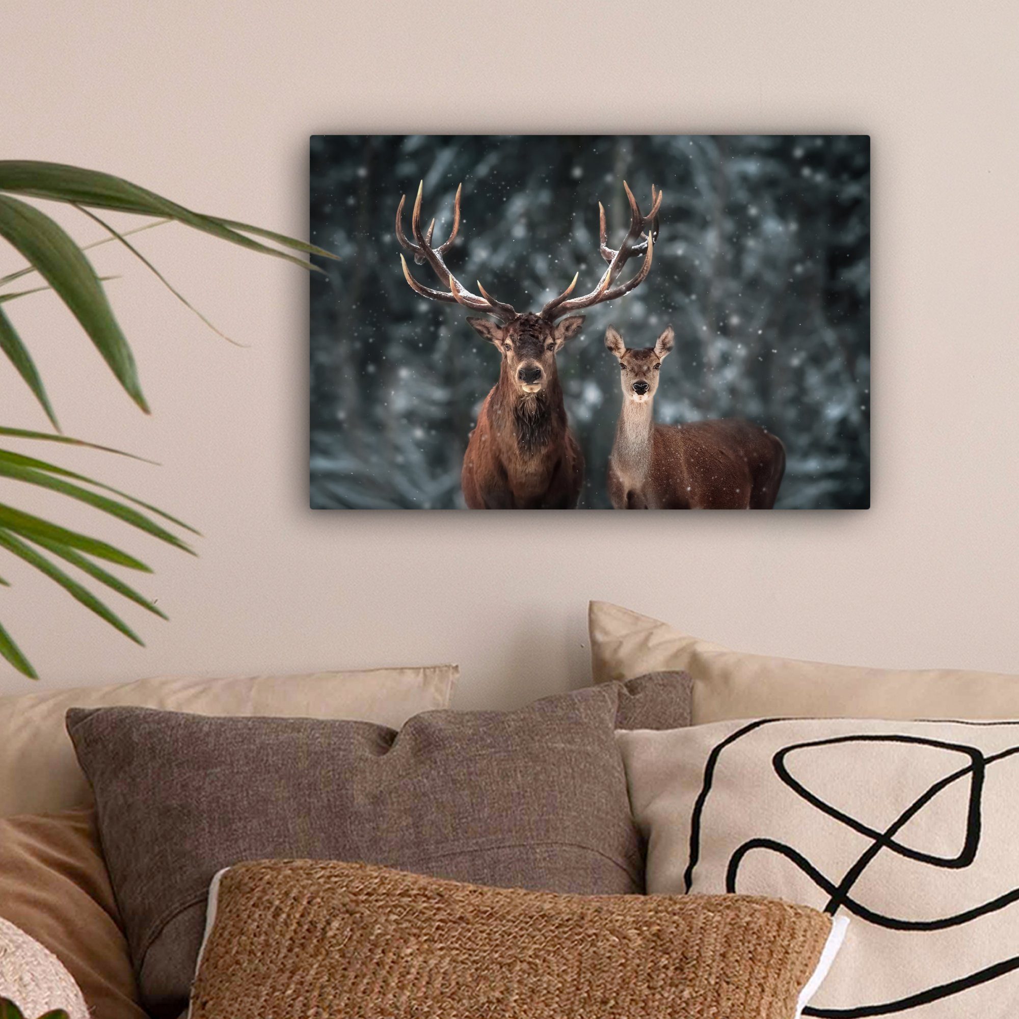 OneMillionCanvasses® Leinwandbild Hirsche - Tiere - Winter - Geweih - Schne günstig online kaufen
