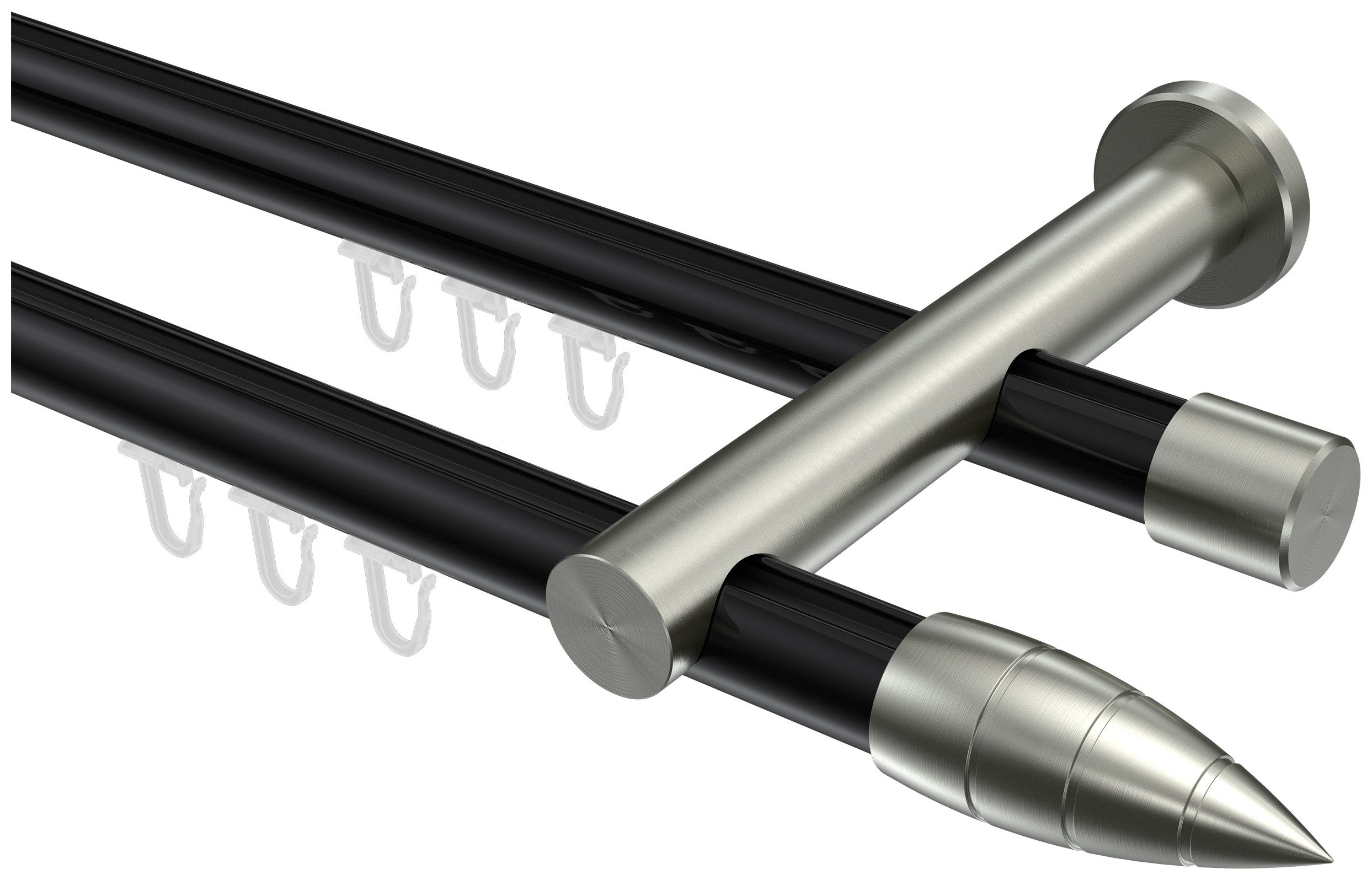 INTERDECO Innenlaufschiene Platon Samanto, Ø 20 mm, 2-läufig, Fixmaß, kürzbar, Wandmontage, Aluminium, Schwarz / Edelstahl-Optik / Bicolor