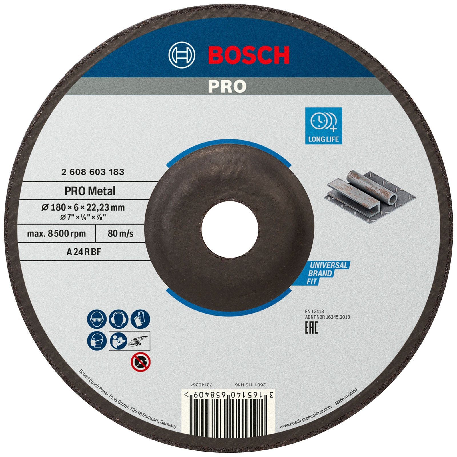 BOSCH Schruppscheibe Bosch PRO Metal Schleifscheibe 180 x 6 x 22,23 mm - 2608603183