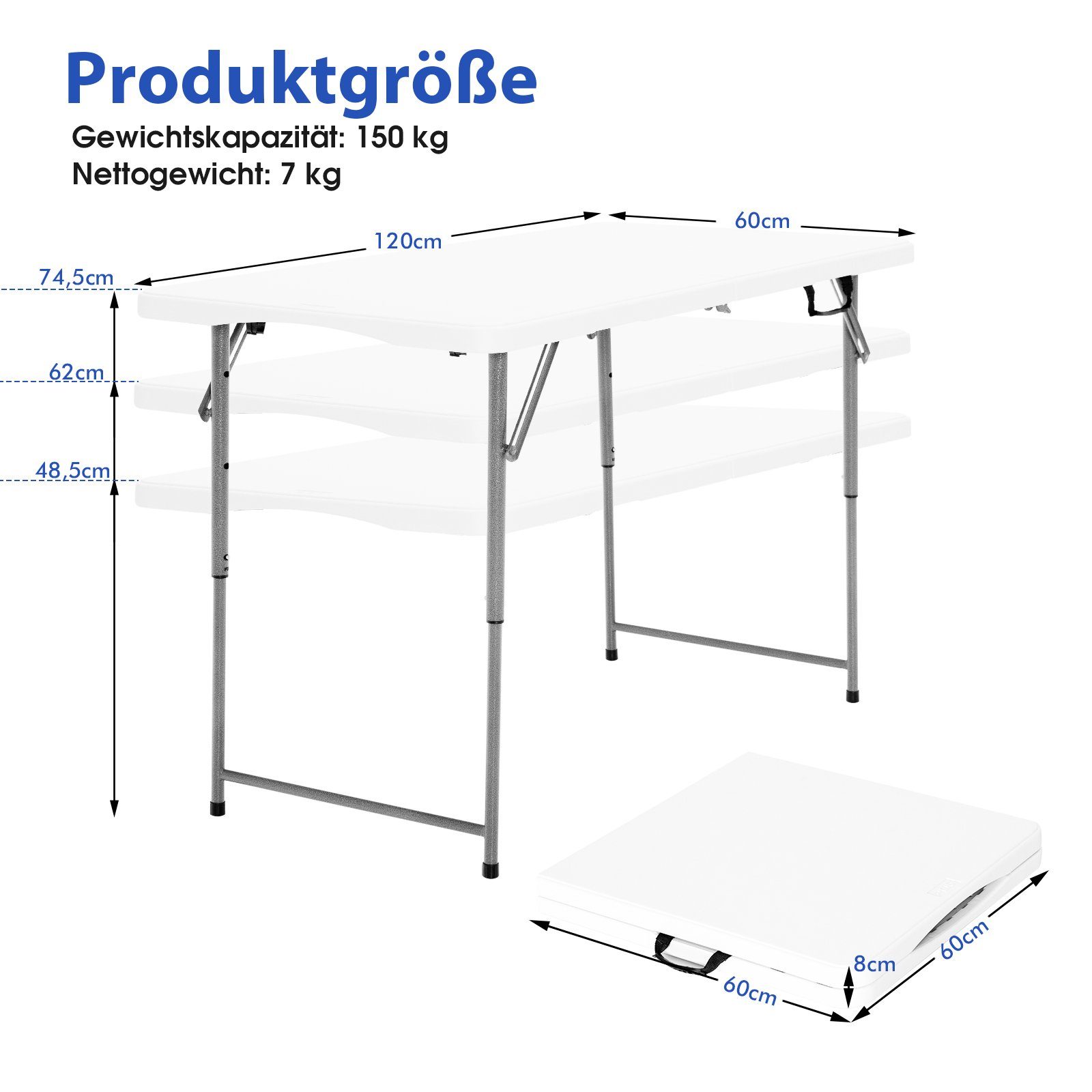 COSTWAY tragbar Gartentisch, klappbar Campingtisch & & höhenverstellbar