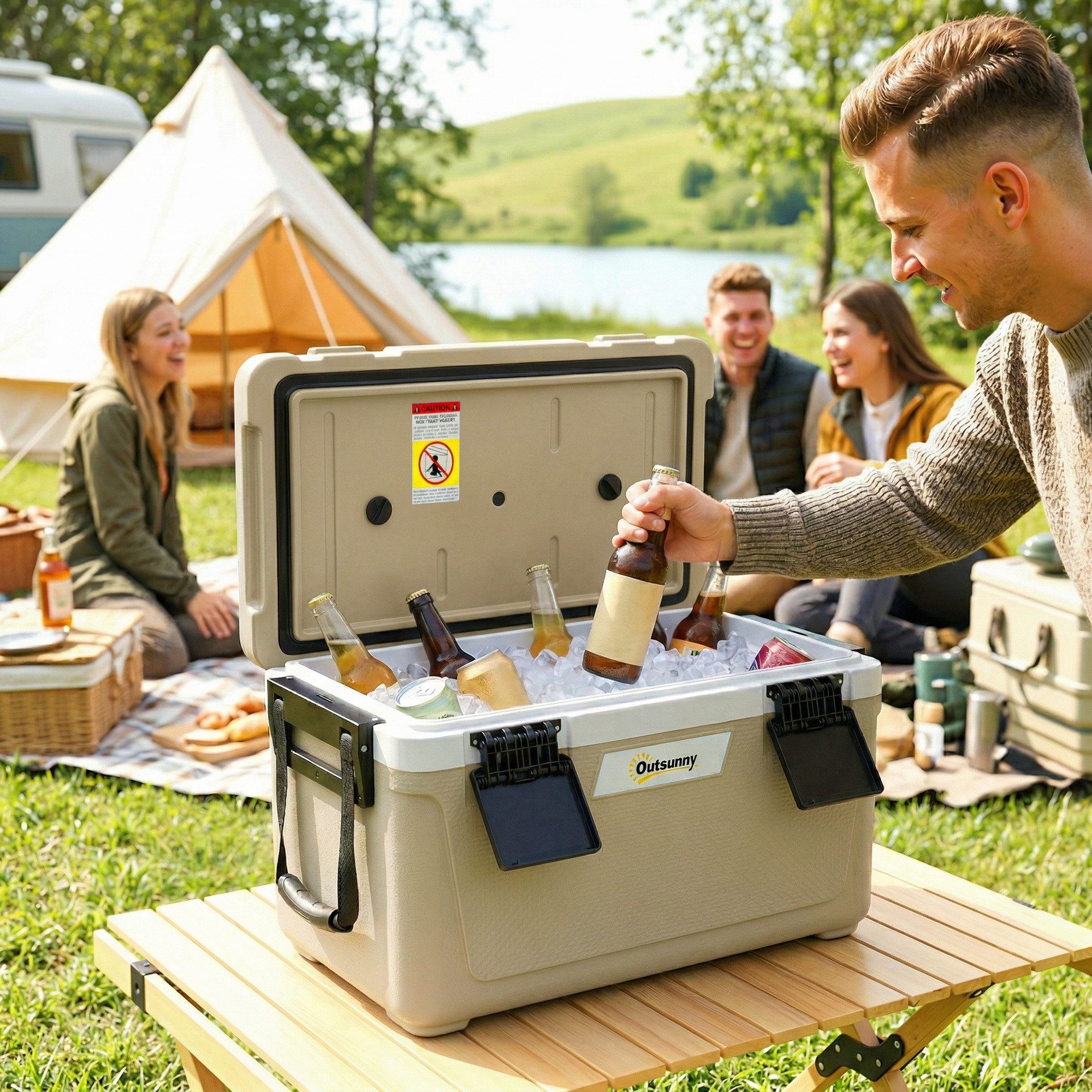 Outsunny Kühlbox Thermobox mit PU-Vollschaumisolierung, Ablassventil, ohne Strom, 42 l, für Camping Picknick