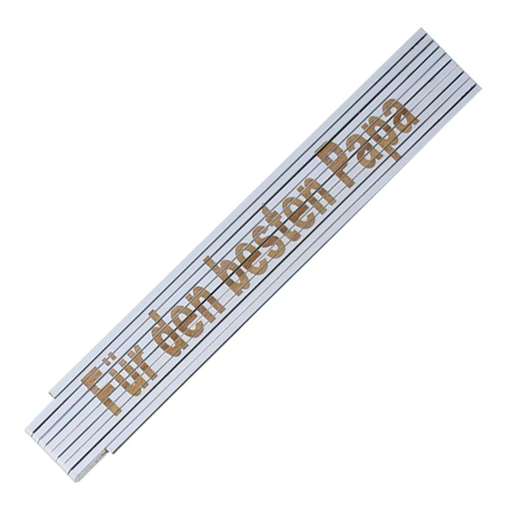 TE-Trend Zollstock Maßstab Laser Gravur Spruch Für den besten Papa weiß, Meterstab mit Halbmond Endkappen