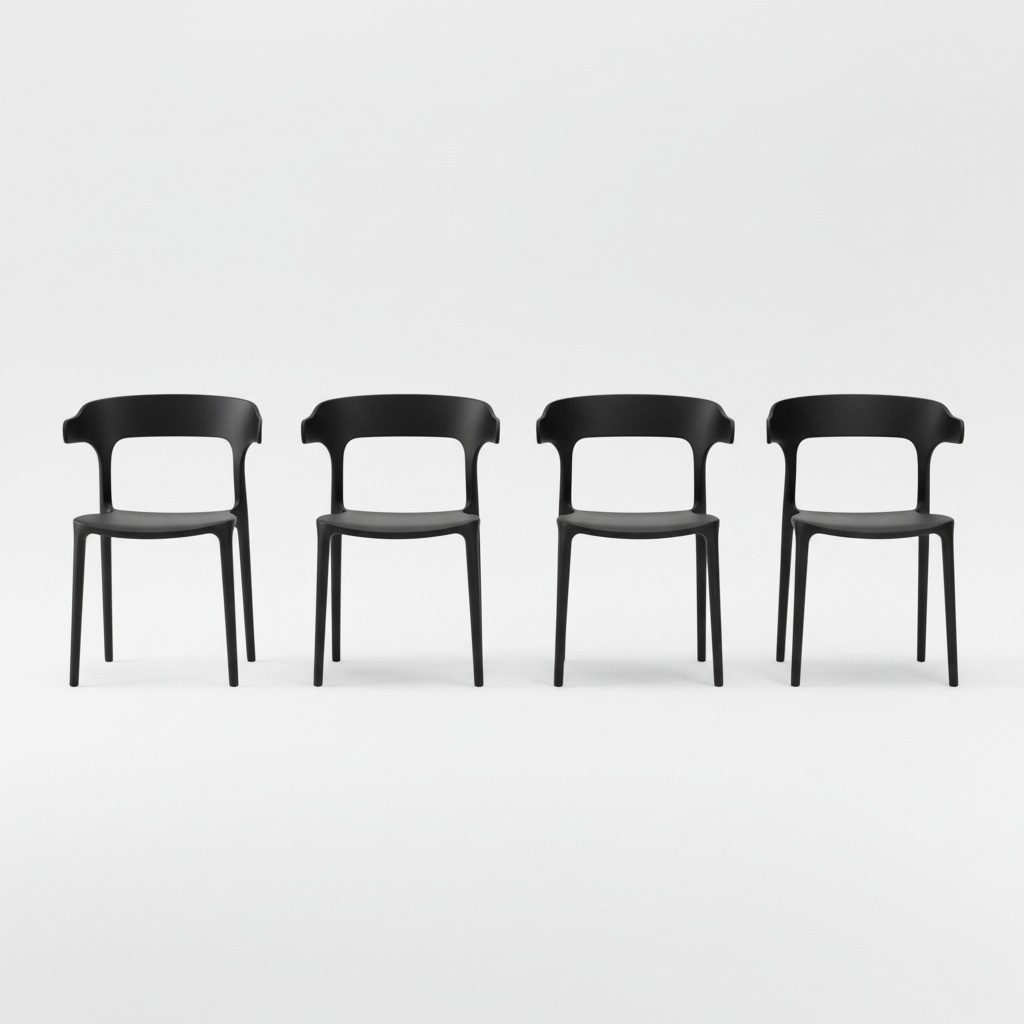 Lüllmann Besucherstuhl 4er Set Designerstuhl aus Polypropylen, mit Armlehnen, schwarz (Spar-Set, 4 St), Designerstuhl aus Kunststoff, robust, pflegeleicht