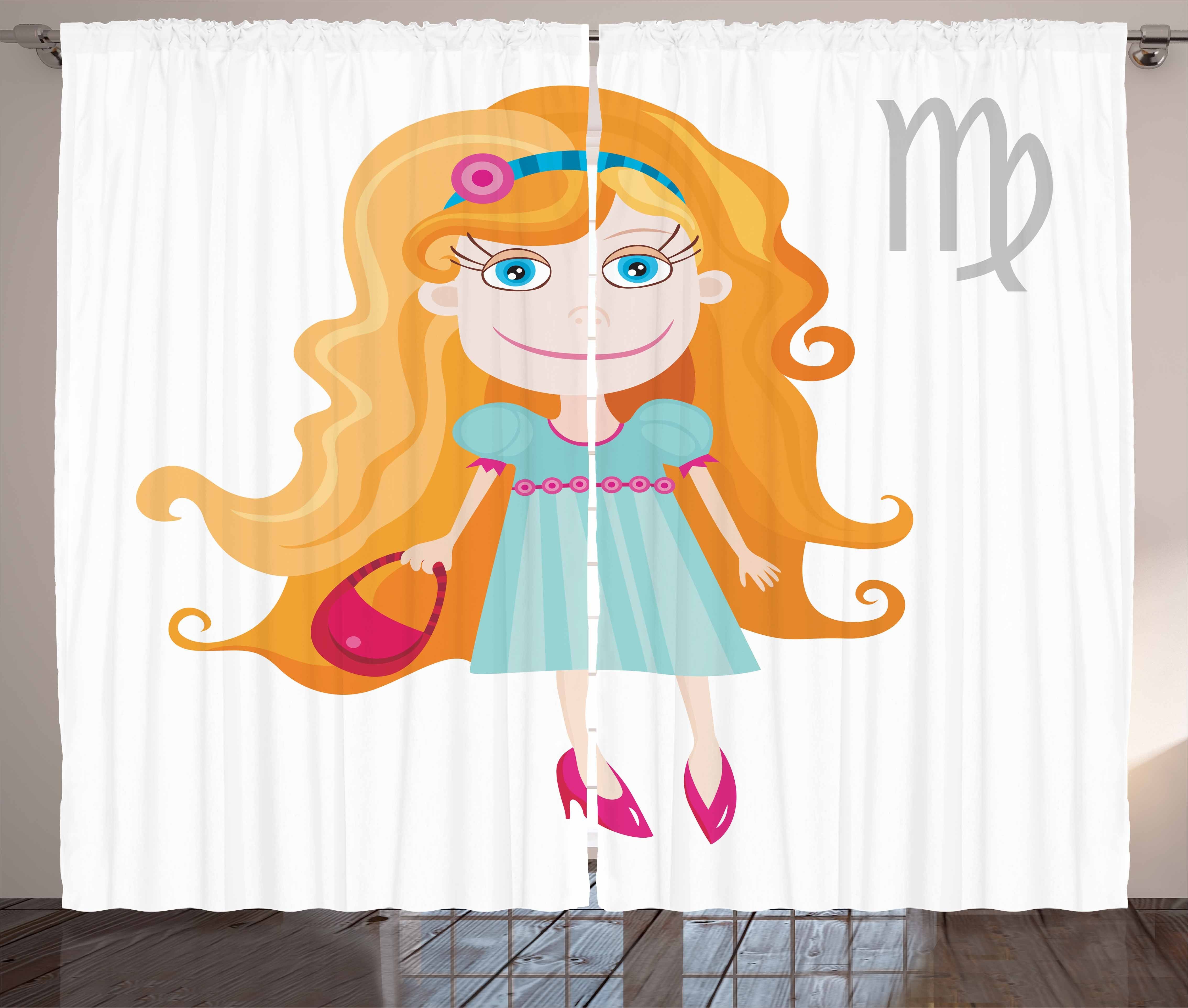 Gardine Schlafzimmer Kräuselband Vorhang mit Schlaufen und Haken, Abakuhaus, Sternzeichen Jungfrau Karikatur-Mädchen