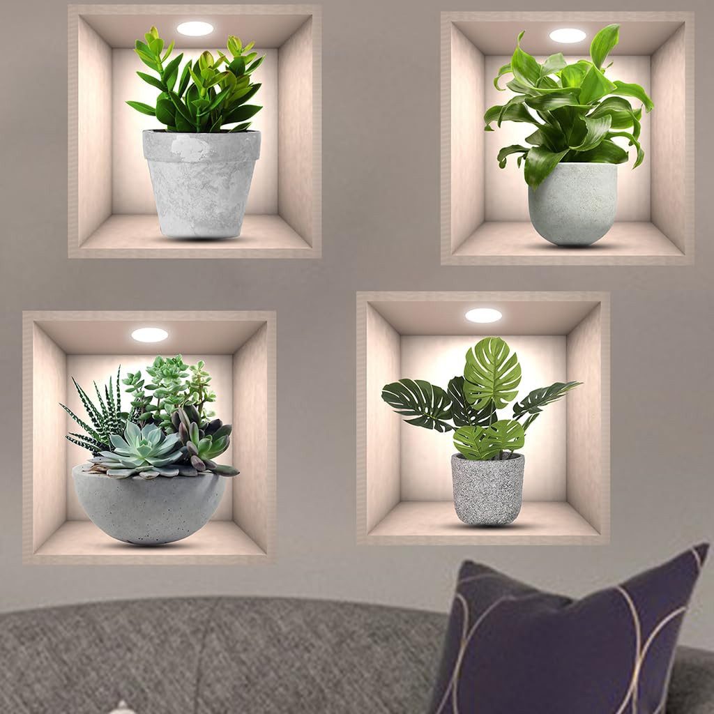 Agger Wandsticker Pflanzen Wandaufkleber 4er Set, Realistische Grünes Pflanzendesign (4 St), für Wohnzimmer, Bad, Küche und Büro – Bild 5 von 5
