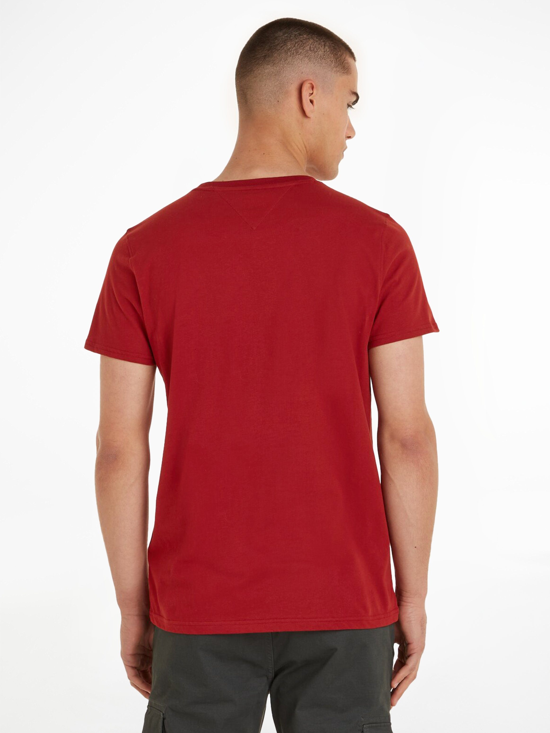 T-Shirt (Packung, auf Jeans JERSEY SLIM der mit TJM 2-tlg., TEE Tommy 2er-Pack) Brust 2PACK schwarz/rot Markenlogo
