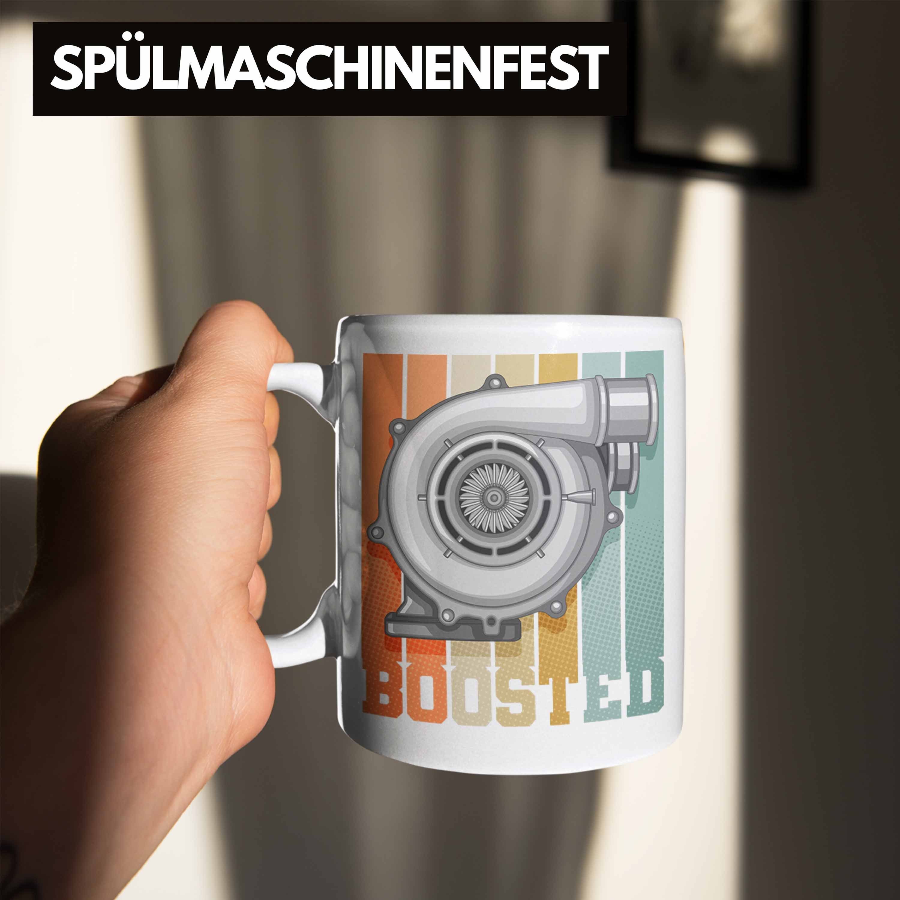 Geschenk - Geschenkidee Trendation Tasse Race Turbo Boost Boosted Tuner Turbolader Männer Tasse Trendation Auto-Liebhaber Weiss