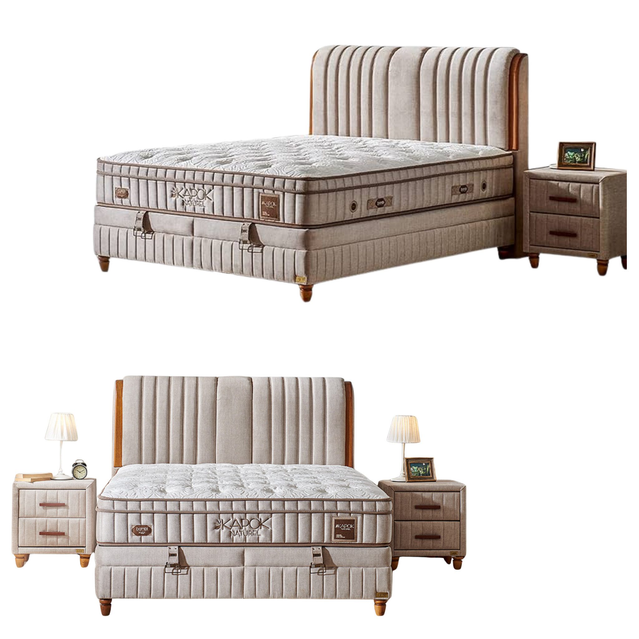 Bambi Boxspringbett mit Matratze Kopfteil Boxspringbett 180x200 - 90x200 Kapok (Doppelbett mit Fußteil, 4-St., Multipocket-Matratze H3 Matratze Topper, Kopfteil, Bettkästen), inkl. Lieferung