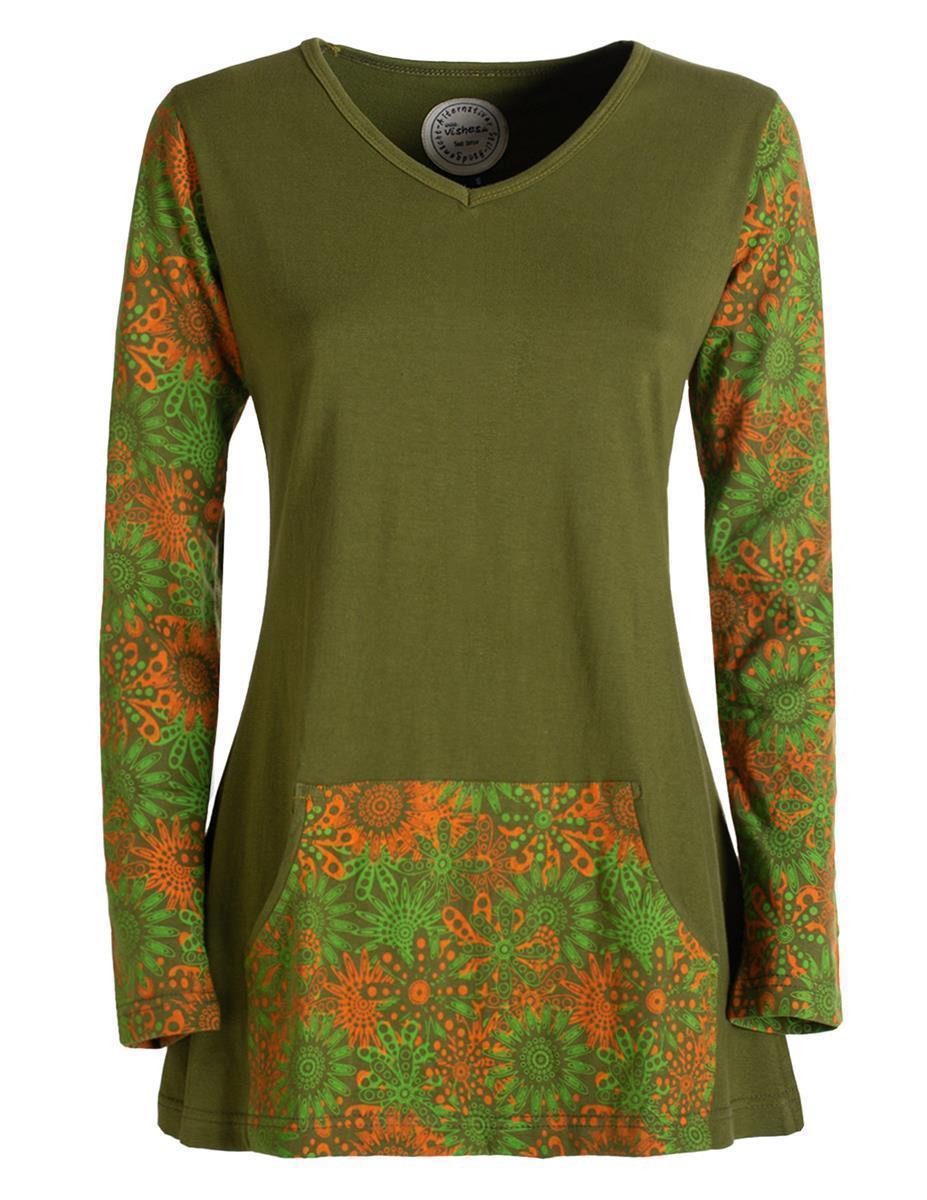 Tunikakleid Longshirt Damen Langarm Tunika Mandala Print Baumwolle