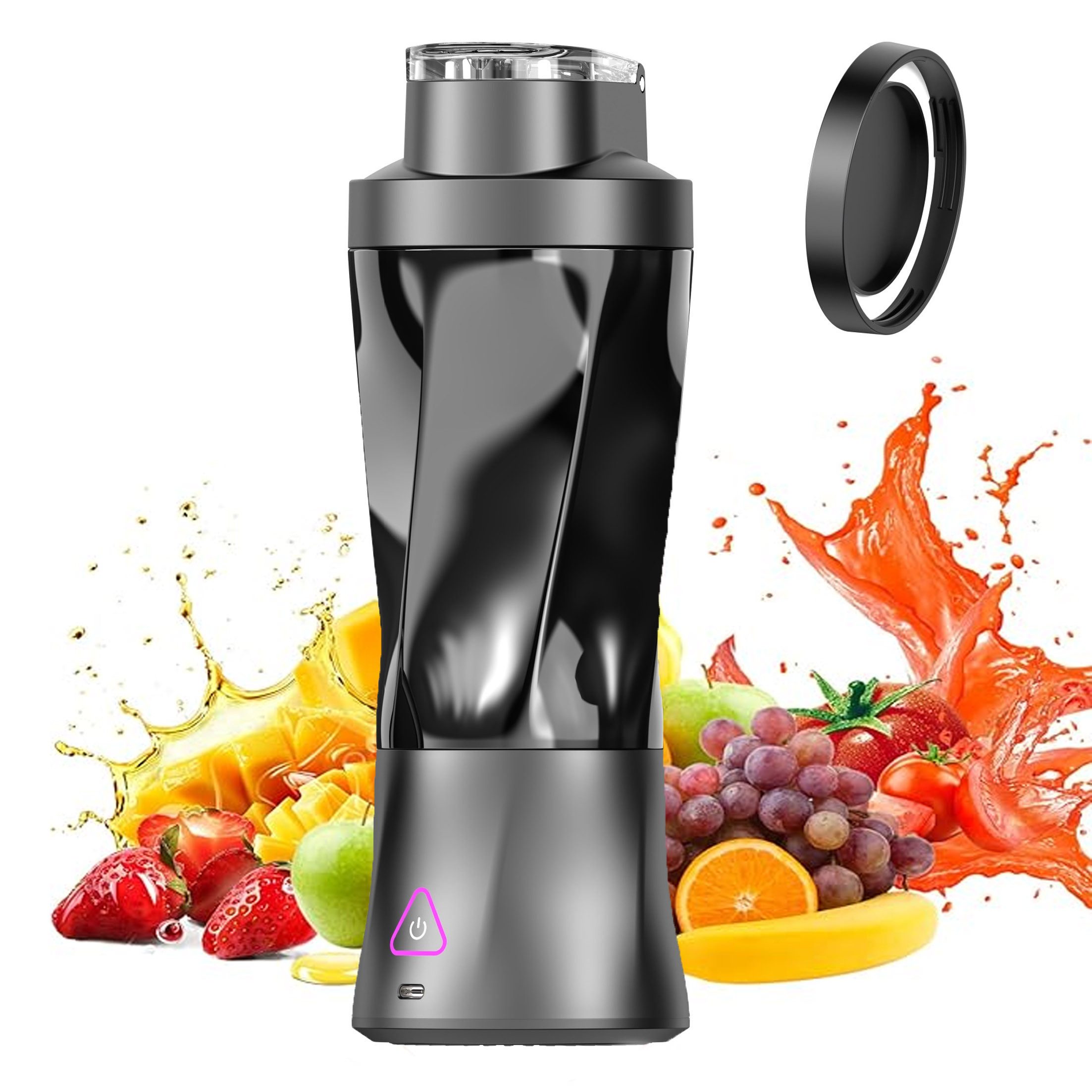 KINSI Akku-Smoothie-Maker Tragbarer Entsafterbecher, Mobiler Standmixer, USB Aufladung, 700ml, 360 W, mit 6-flügeliges 3D-Stereo-Mischmesser, 22.000 U/min