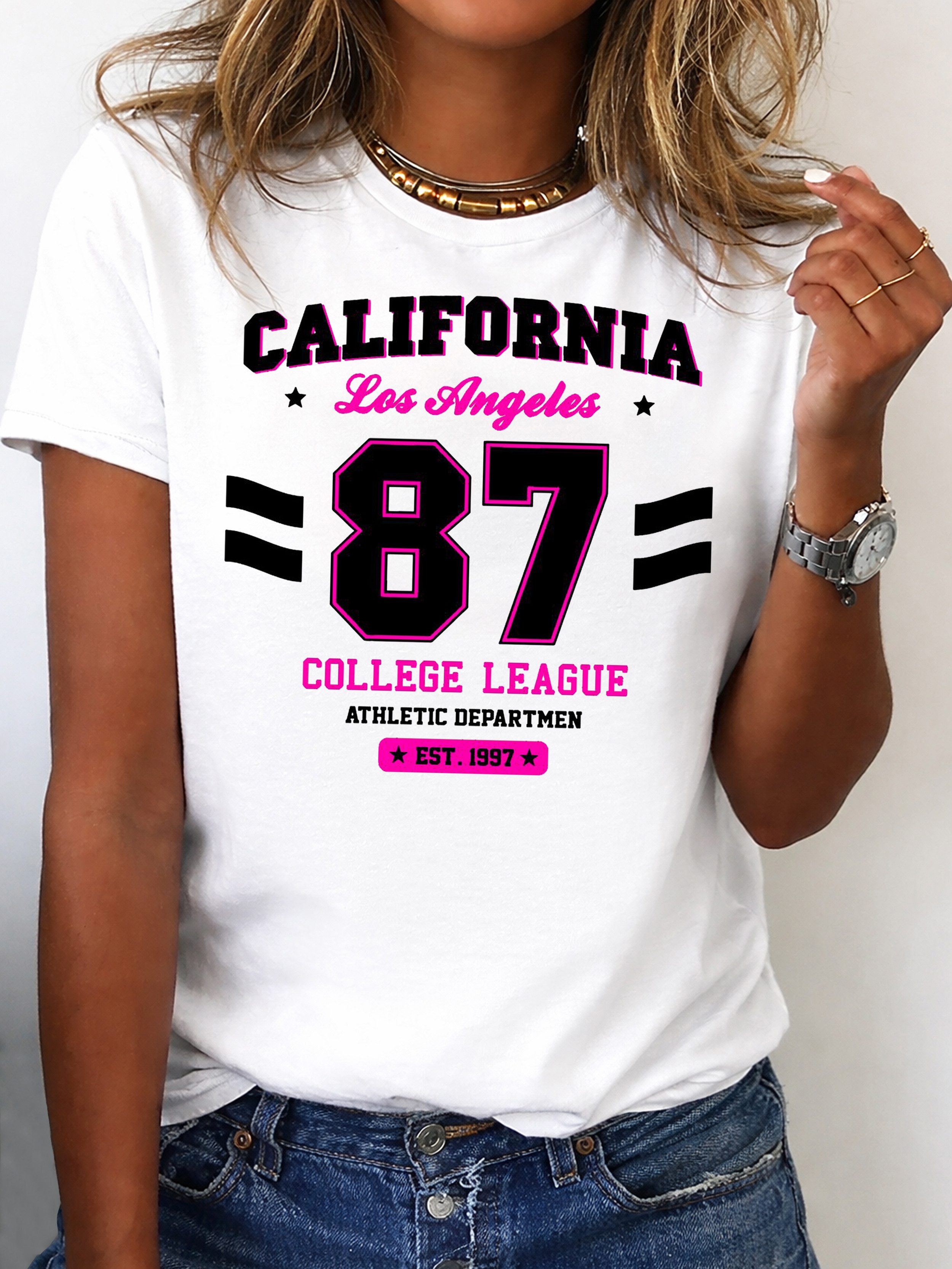 RMK T-Shirt Damen Shirt Rundhals Basic "College" aus Baumwolle