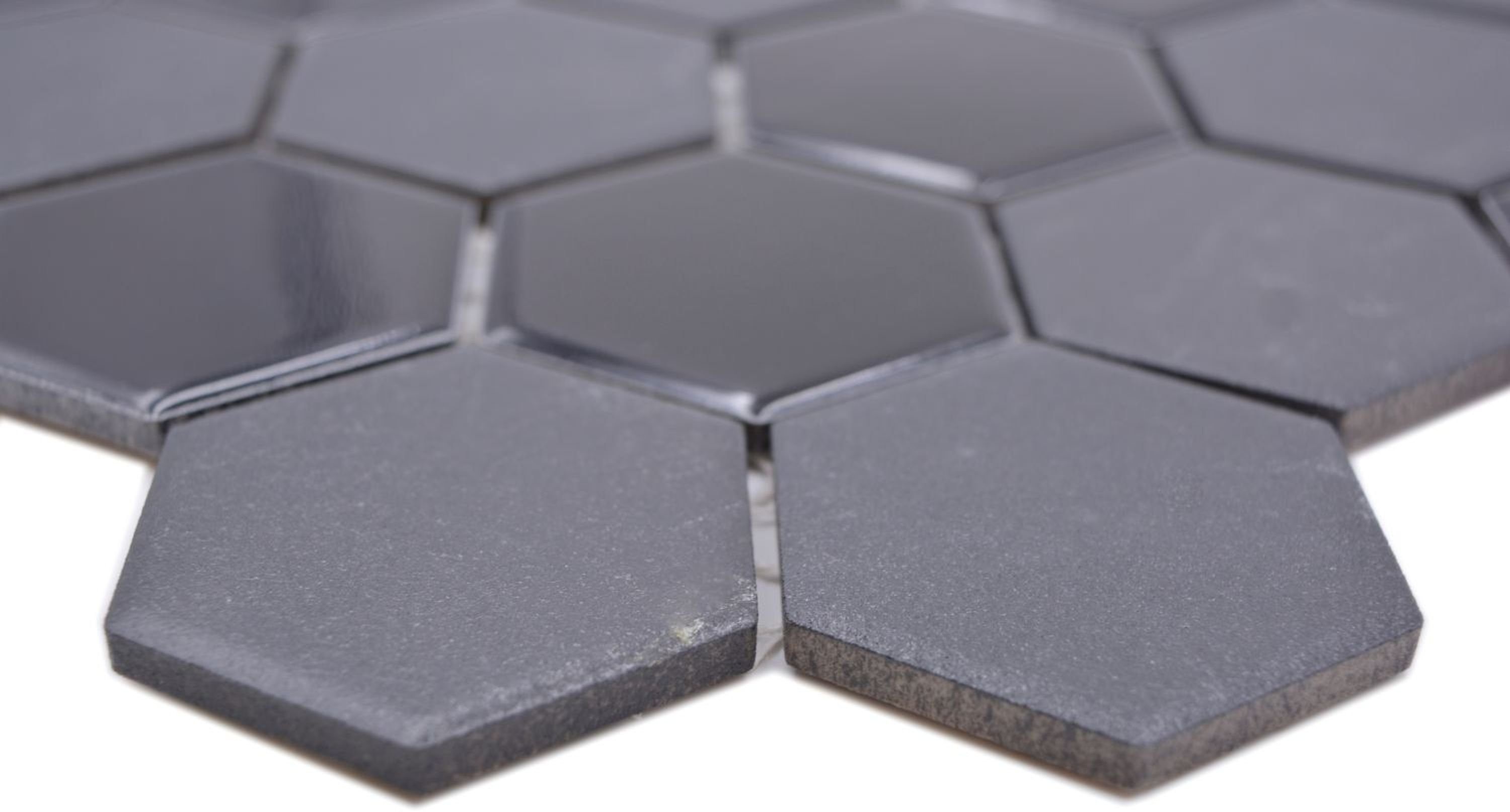 Mosani Bodenfliese Hexagon 10 schwarz matt / Mosaikmatten Mosaikfliesen Keramikmosaik