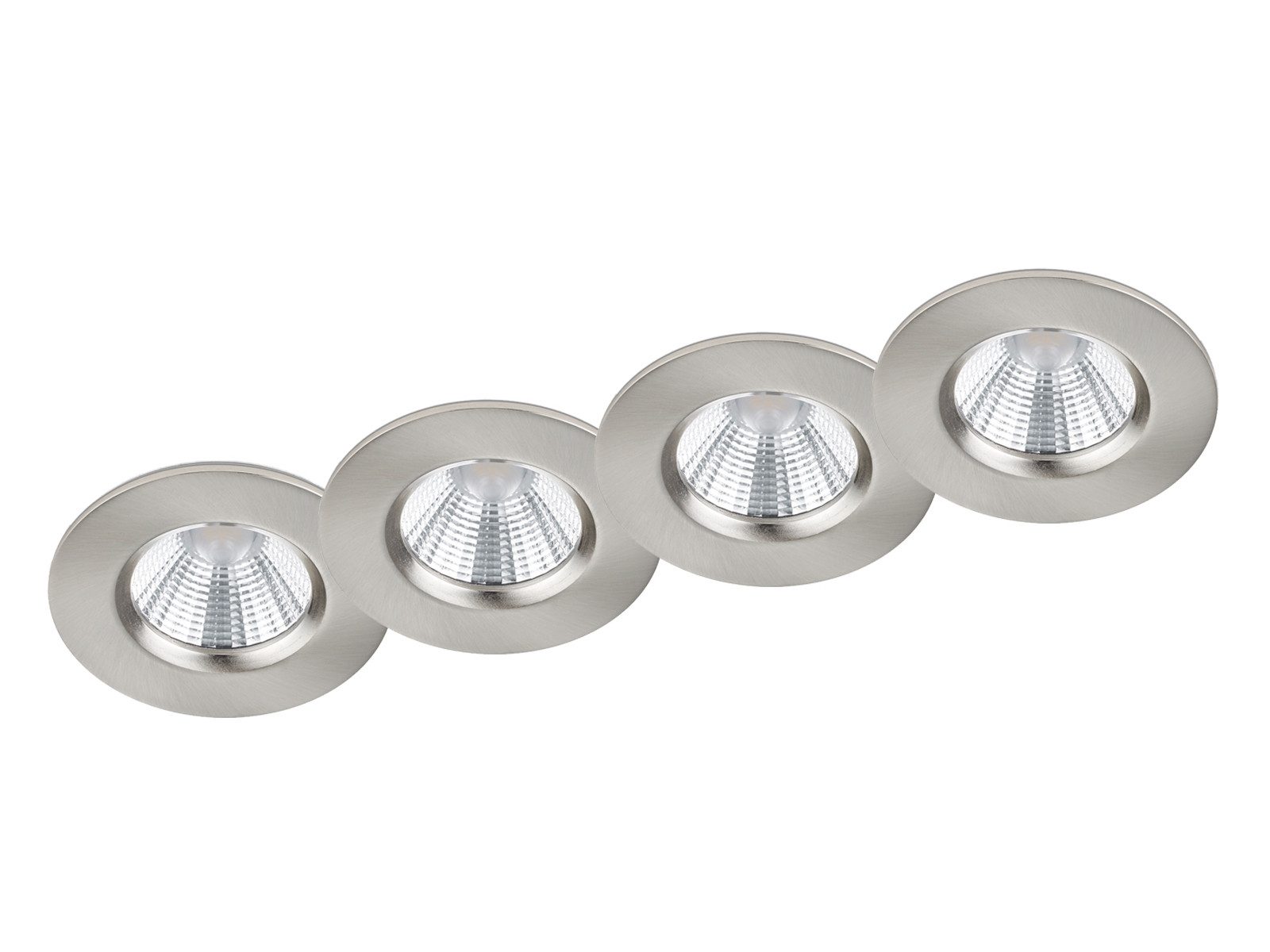 TRIO Leuchten LED Einbaustrahler, Dimmfunktion, LED fest integriert, Warmweiß, 4er-SET Deckeneinbauleuchte, Badlampe Decke Dusche Silber Ø 8,5cm IP65