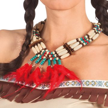 Funny Fashion Kostüm Halskette Tiki mit Holzperlen und Federn - Hippie