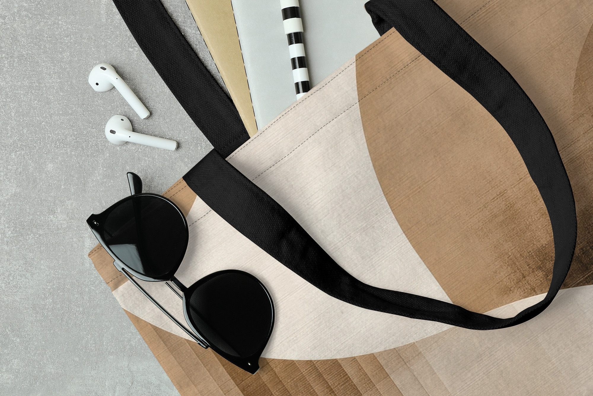MuchoWow Shopper Retro - Geometrische Schichten - Erdtöne, Handtasche, Damen und Herren, Schultertasche, Umhängetasche, Tote Bag